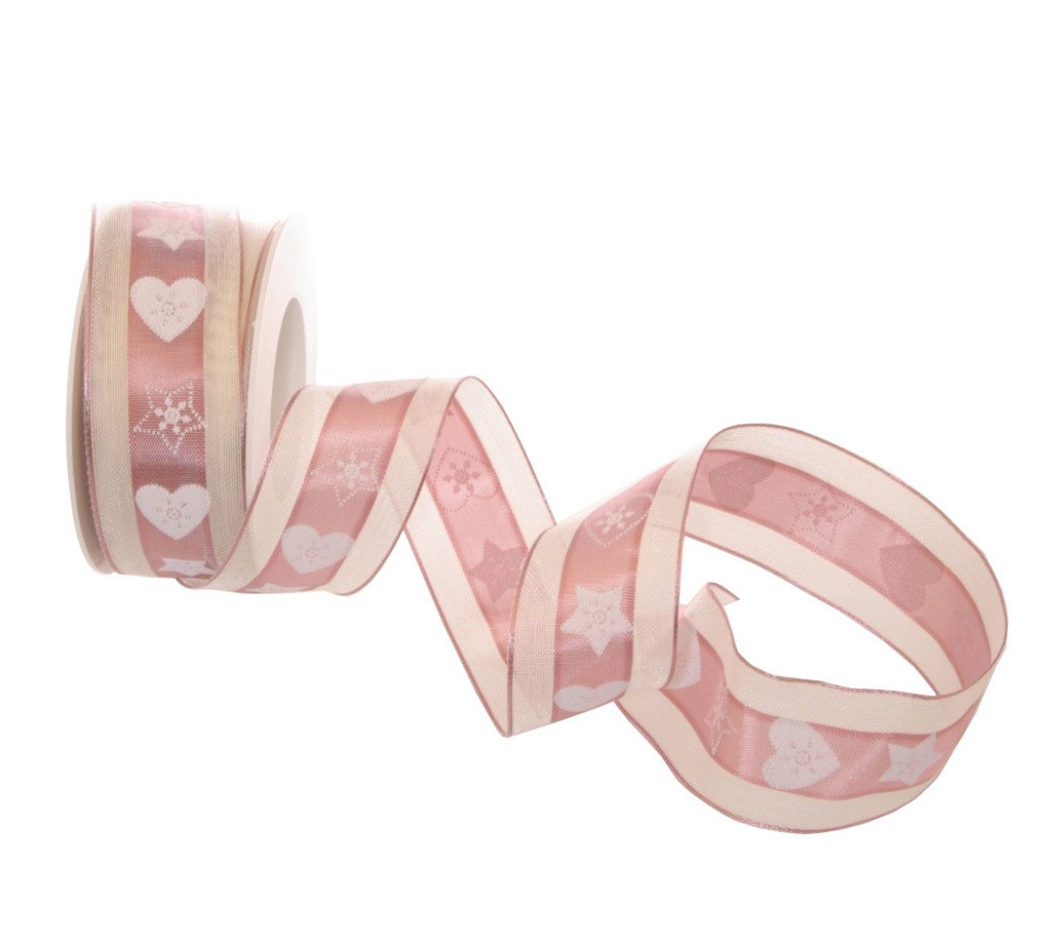 Deko AS Dekoband Weihnachtsband "Vintage Cookie" gedrahtet - natur-altrosa 40mm 20m -