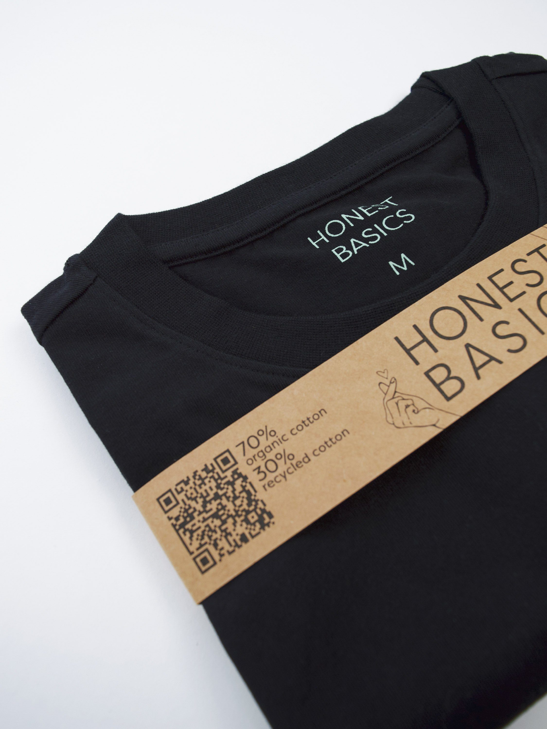 HONEST BASICS Rundhalsshirt OG aus GRS zertifizierter und Shirt schwarz OCS Bio-Baumwolle