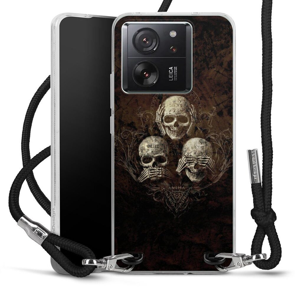 DeinDesign Handyhülle Totenköpfe Art Gothic No Evil, Xiaomi 13T Pro Handykette Hülle mit Band Case zum Umhängen