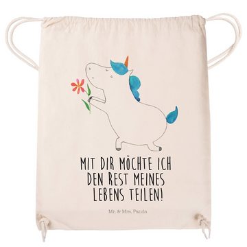 Mr. & Mrs. Panda Sporttasche Einhorn Blume - Transparent - Geschenk, Freundin, Einhörner, Freund, (1-tlg), Stabile Kordel