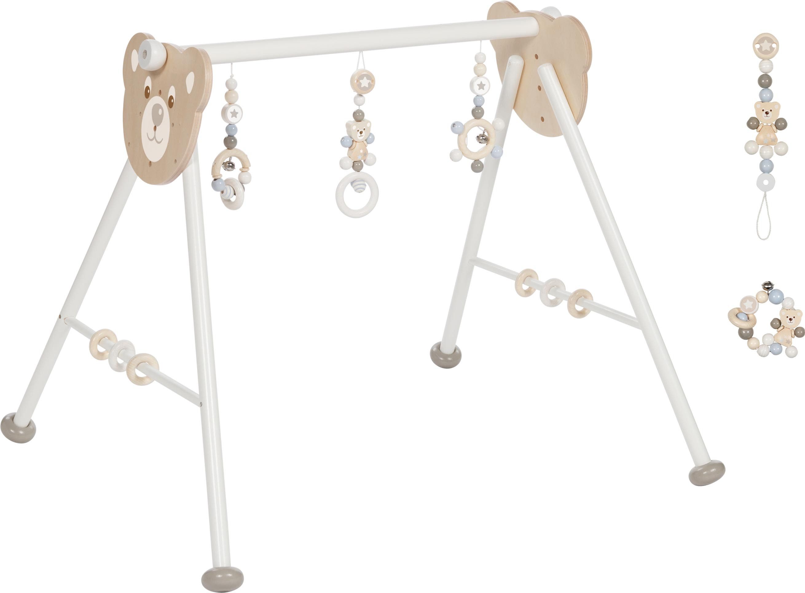 goki Greifspielzeug goki baby Bären-Set: Spieltrainer + Greifling + Schnullerkette (3-tlg., besteht aus: Baby-Spieltrainer, Greifling, Schnullerkette), Made in Germany