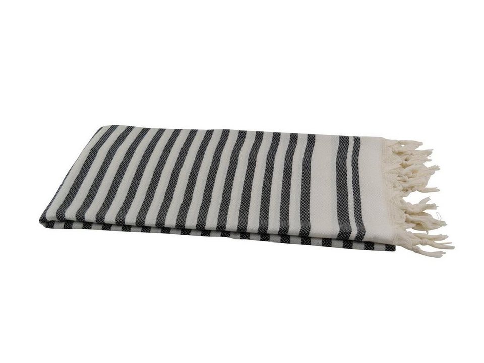 my Hamam Hamamtuch Hamamtuch 100x200 cm naturbeige schwarz Streifen,  Baumwolle (1-St), weiche anschmiegsame Textur