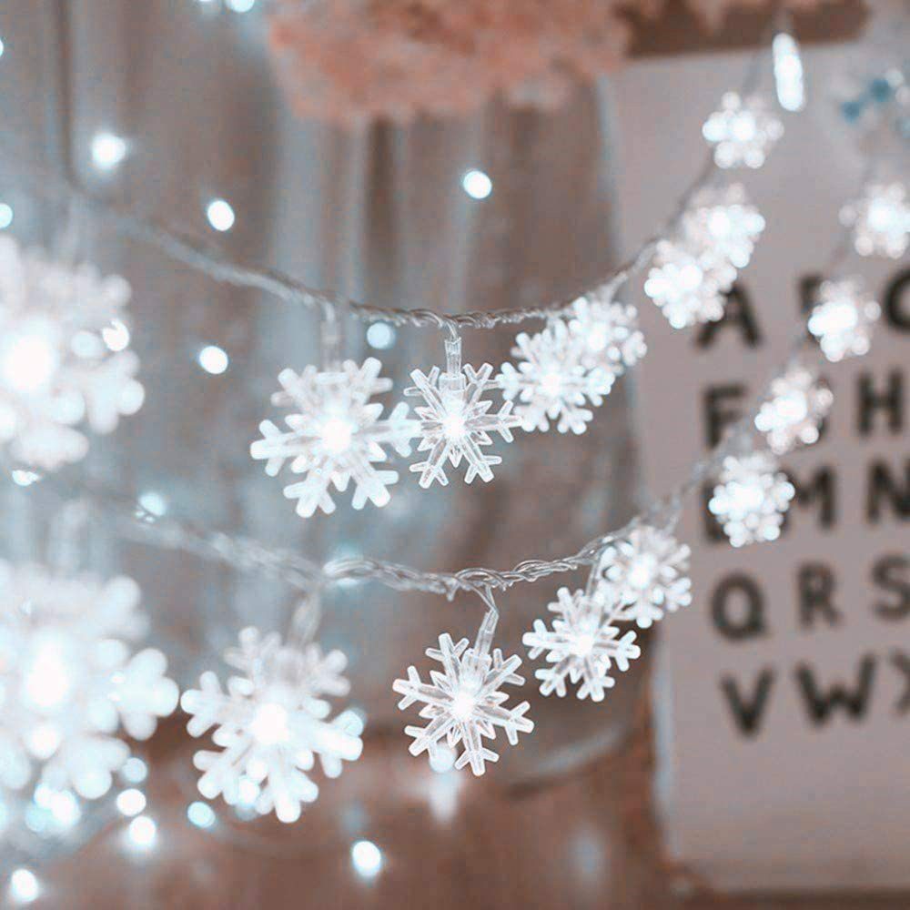 Rosnek LED-Lichterkette 3M / 6M Schneeflocke Party Weihnachts Beleuchtung,für Weihnachtsbaum, 20-flammig, Wasserdicht Weiß