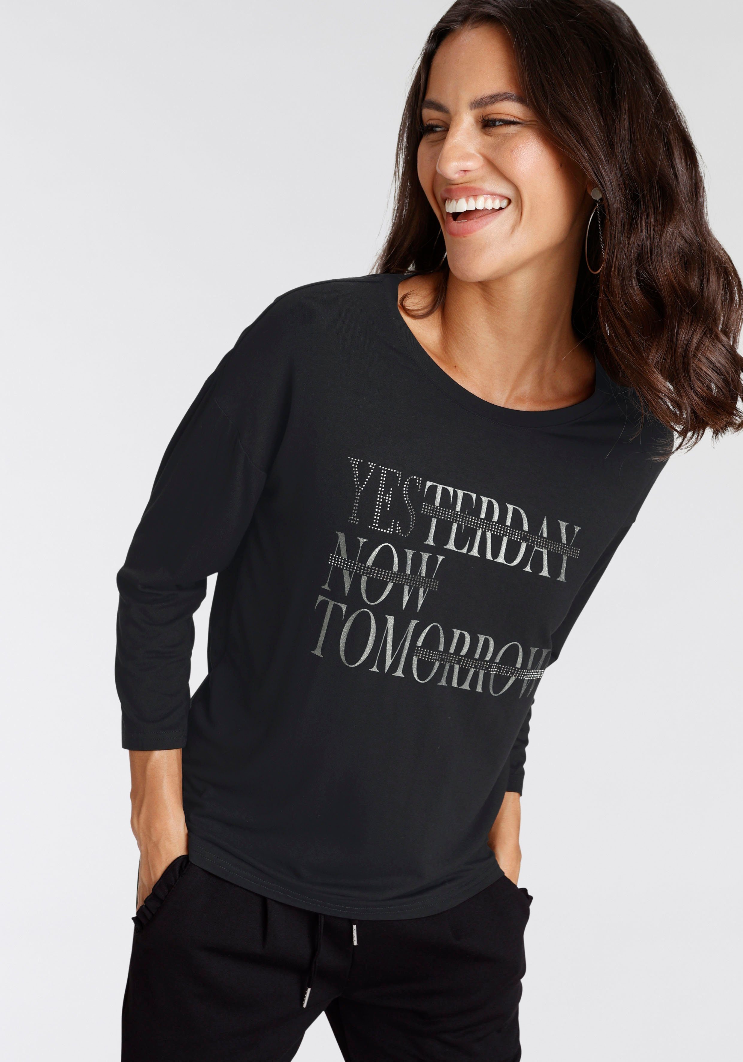 Laura Scott 3/4-Arm-Shirt mit glitzerndem Schriftzug günstig online kaufen