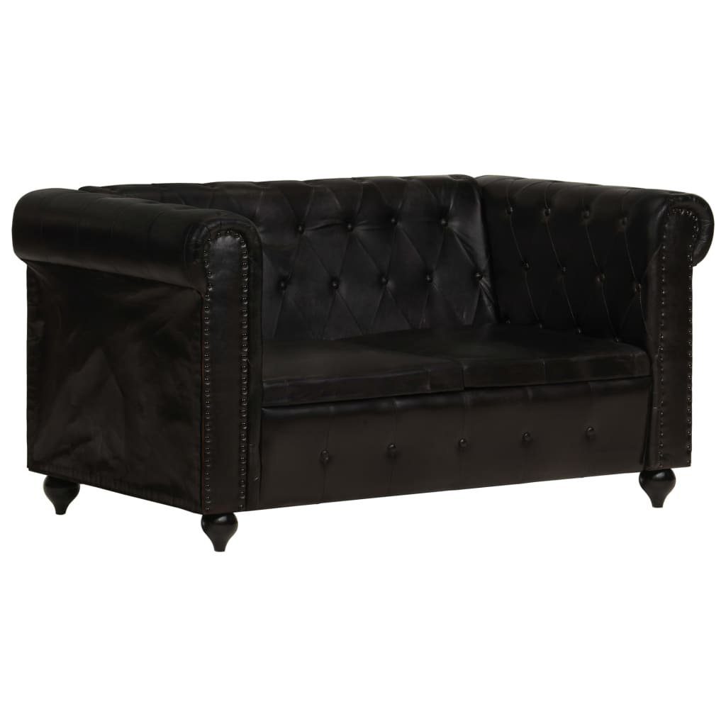 2-Sitzer Sofa vidaXL Chesterfield-Sofa Schwarz Echtleder