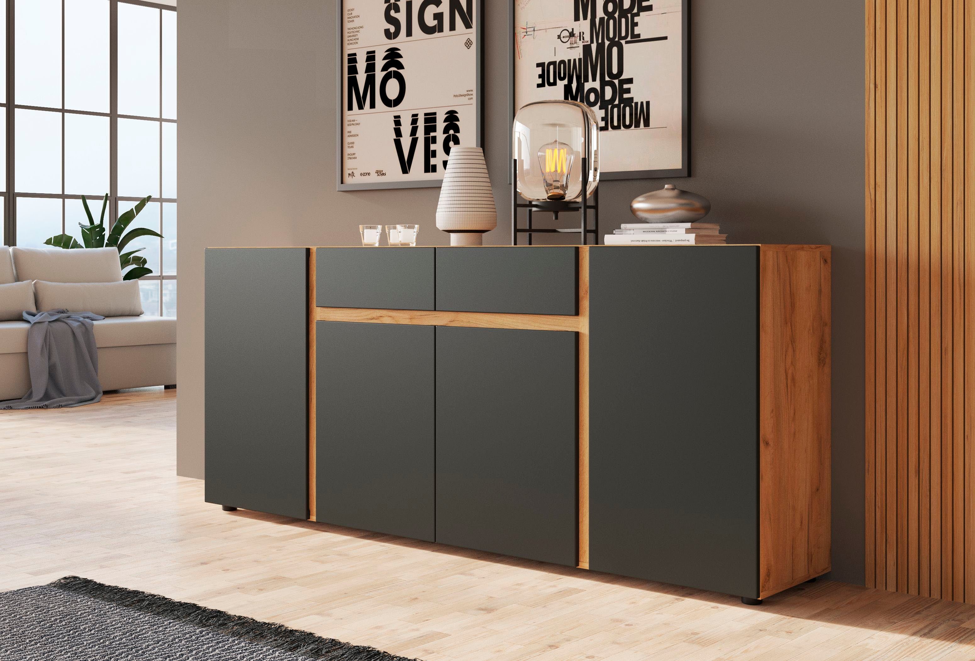 Breite Kosmos Gold/Anthrazit Kraft cm 201 Sideboard INOSIGN Eiche Morongo, ca.