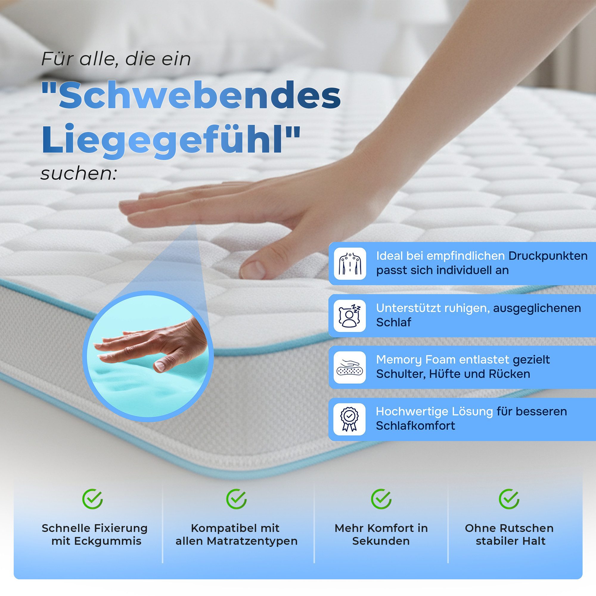 Tesla Dreams Reality of Comfort, Topper Matratzentopper Gel-Memory-Schaum, 7 cm, ergonomisch & atmungsaktiv, Körperanpassend & druckentlastend, waschbarer Premium-Bezug