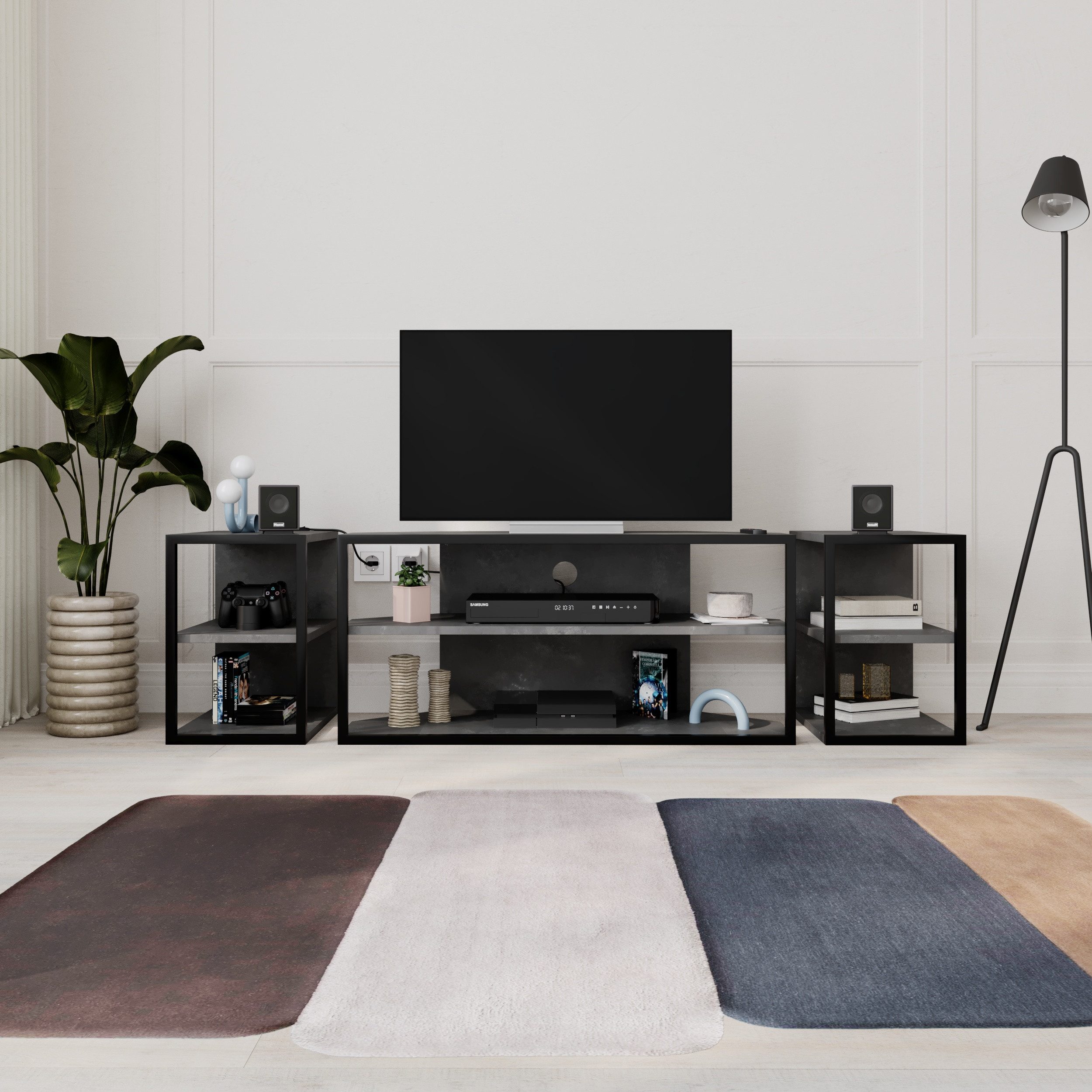 Decortie TV-Ständer ECHO, (bis 50,00 Zoll, Set, 3-tlg., 1 Set 3 Teile, Moderner TV-Ständer SET, 42 x 45 x 160 cm)