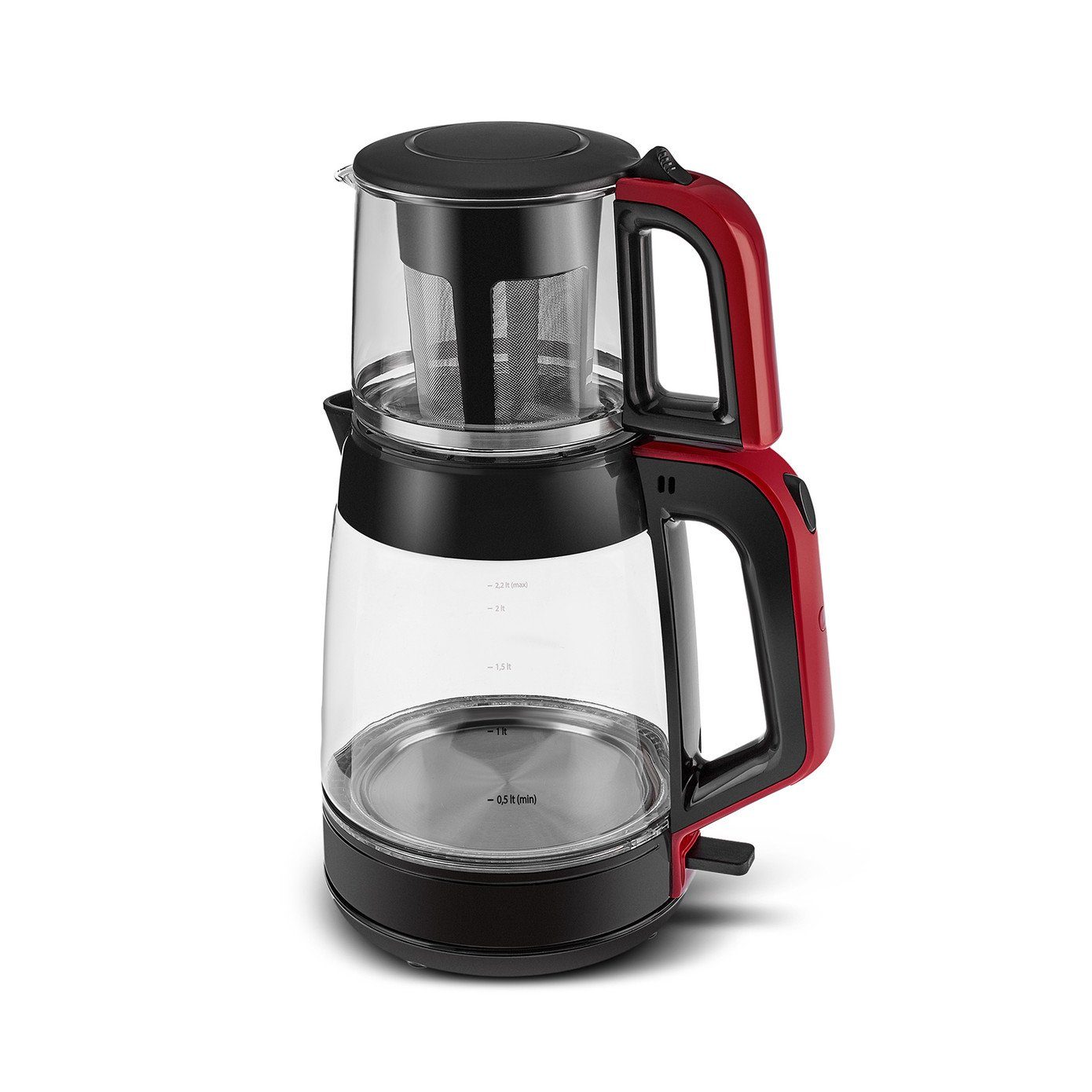 Karaca Wasser-/Teekocher Karaca Glass Tea XL 2in1 Glas Teemaschine Rot, XL-Kapazität, Warmhalt