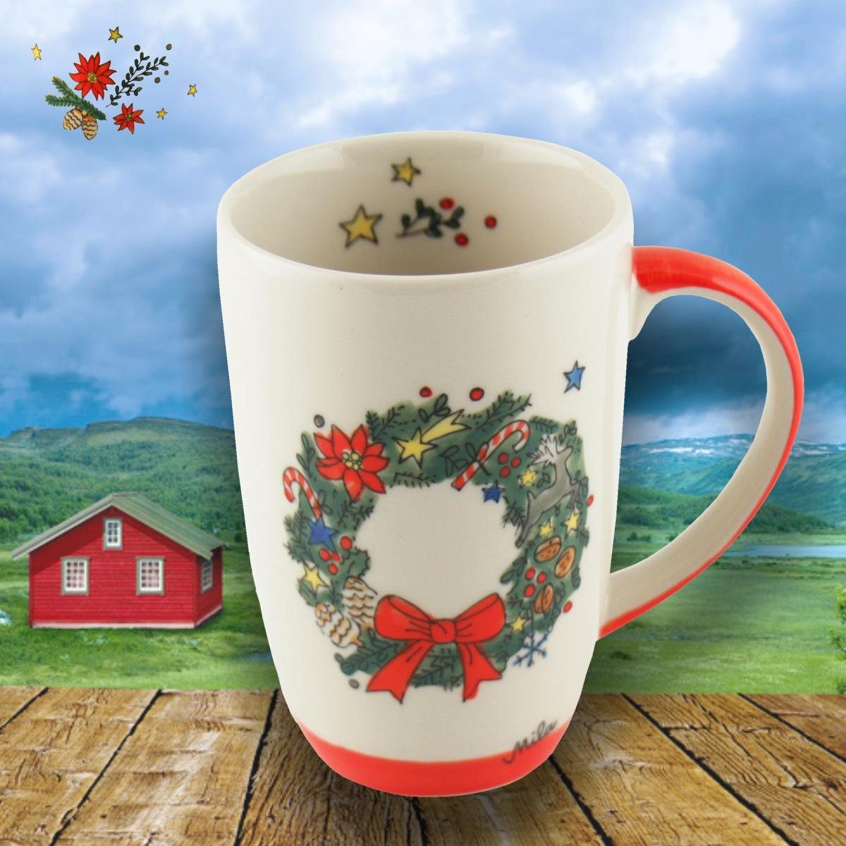 Mila Keramik Becher Weihnachtskranz, Keramik-Design-Becher Mila