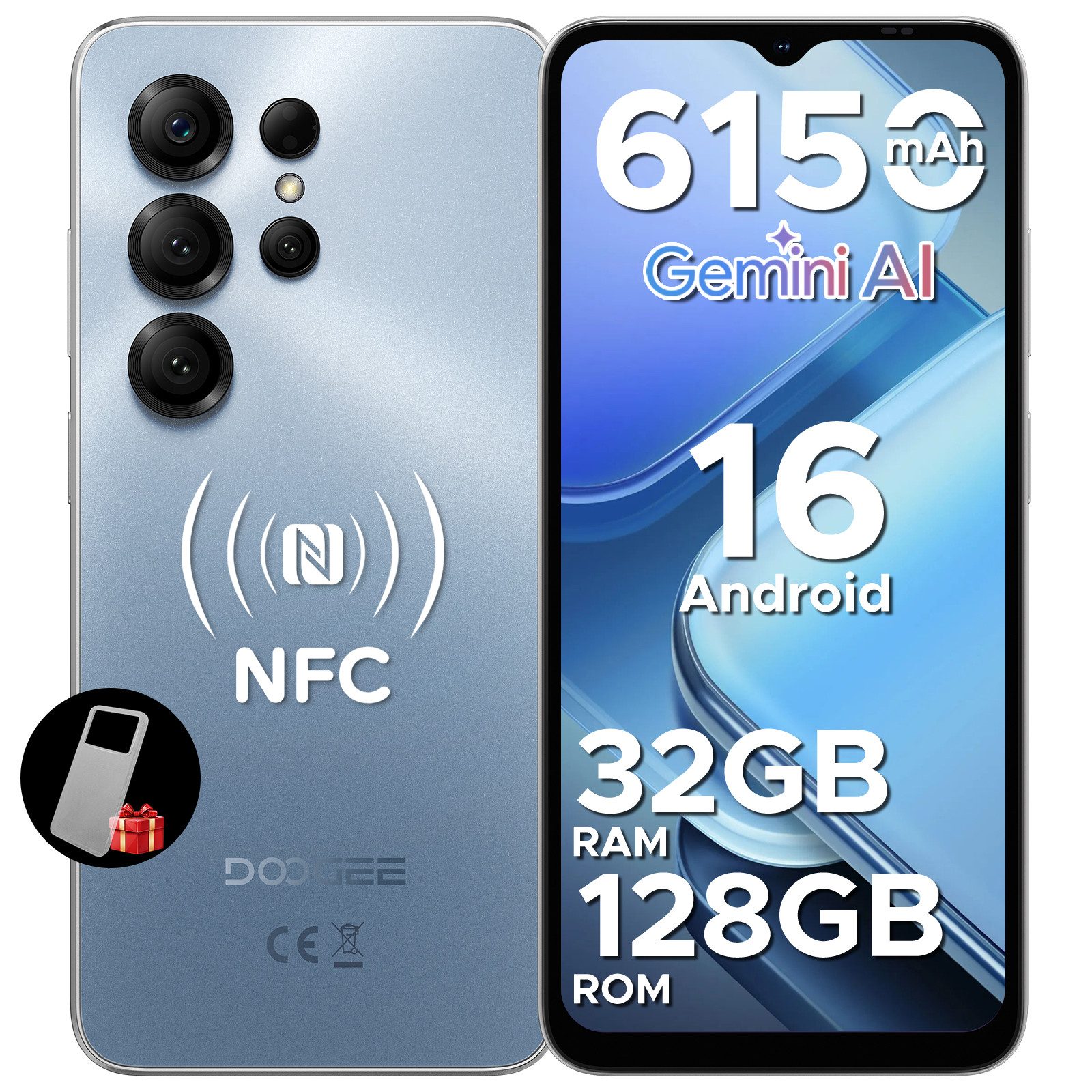 DOOGEE Note 56 X Pro Smartphone Android 16, Gemini AI, 6.56" 90Hz, 6150mAh Smartphone (6.56 Zoll, 128 GB Speicherplatz, 13 MP Kamera, 128GB ROM/2TB, Octa Core, NFC, Dual SIM, Face ID, Widevine L1)