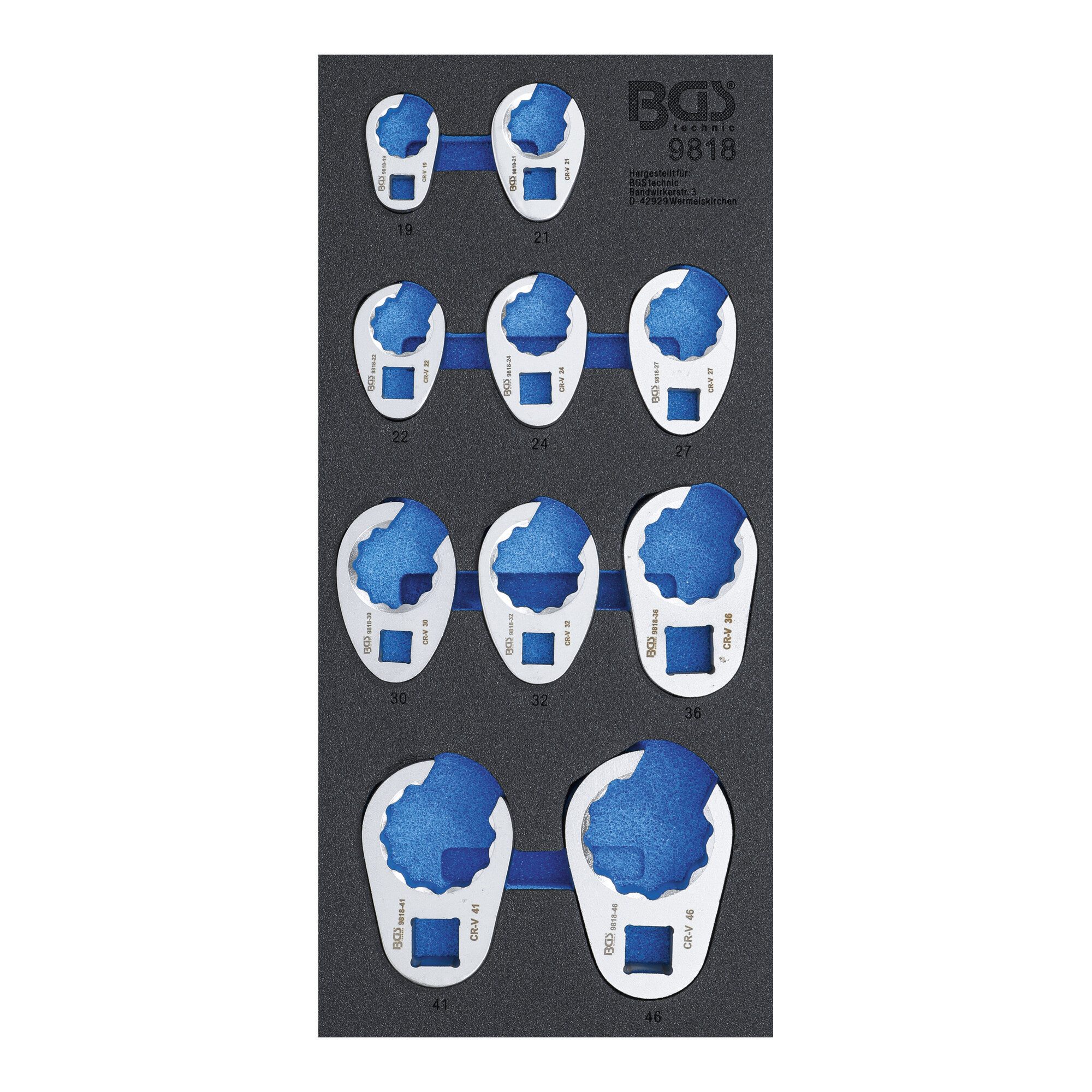 BGS technic Maulschlüssel BGS Werkstattwageneinlage 1/3: Hahnenfußschlüssel-Satz 9818, 10 mm / 1