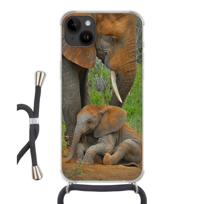 MuchoWow Handyhülle Elefantenmutter kümmert sich um ihr Kind Handyhülle Telefonhülle Apple iPhone 14 Plus