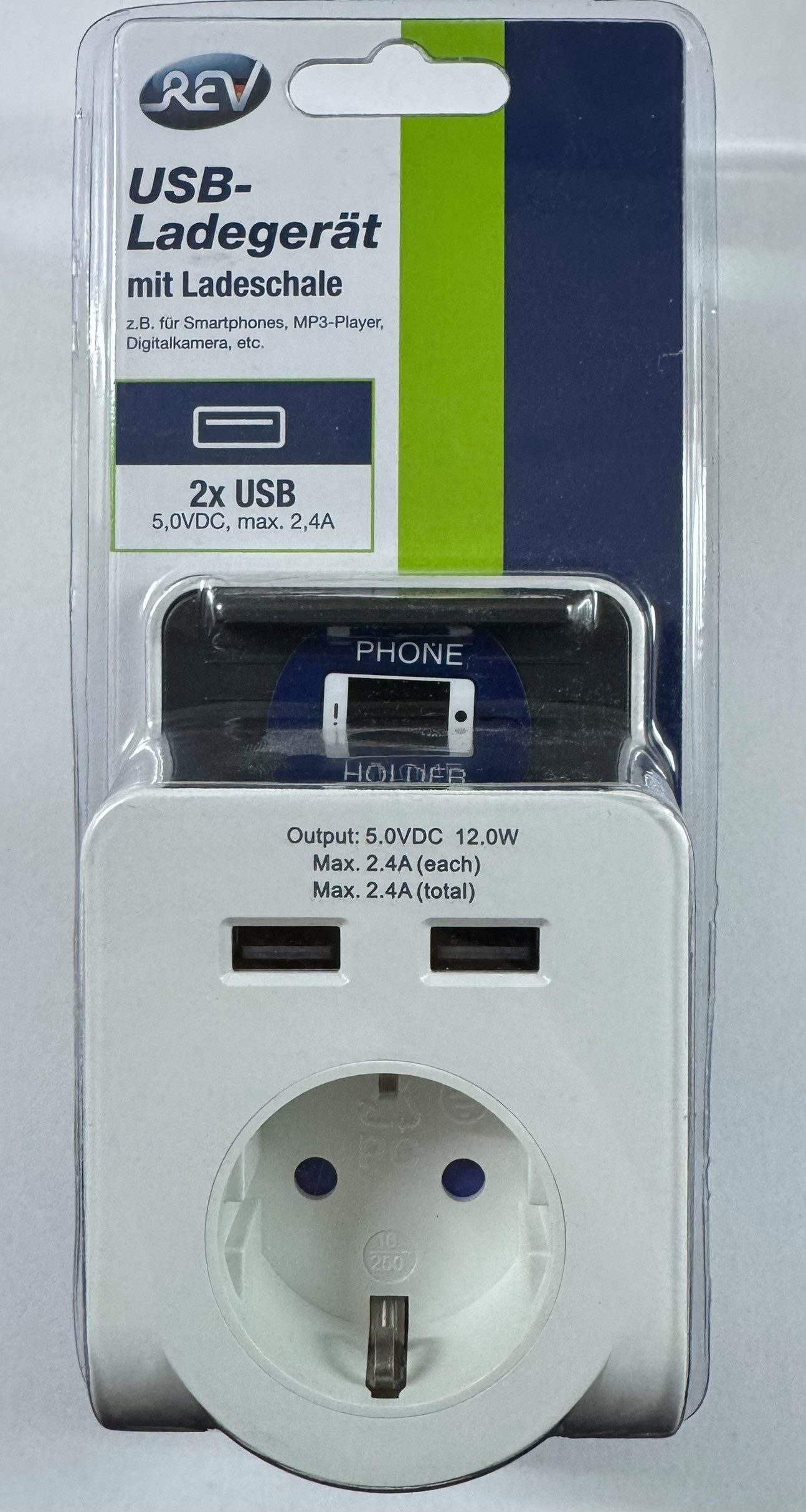REV USB-Ladegerät 2-fach, weiß mit Ladeschale Ladestation
