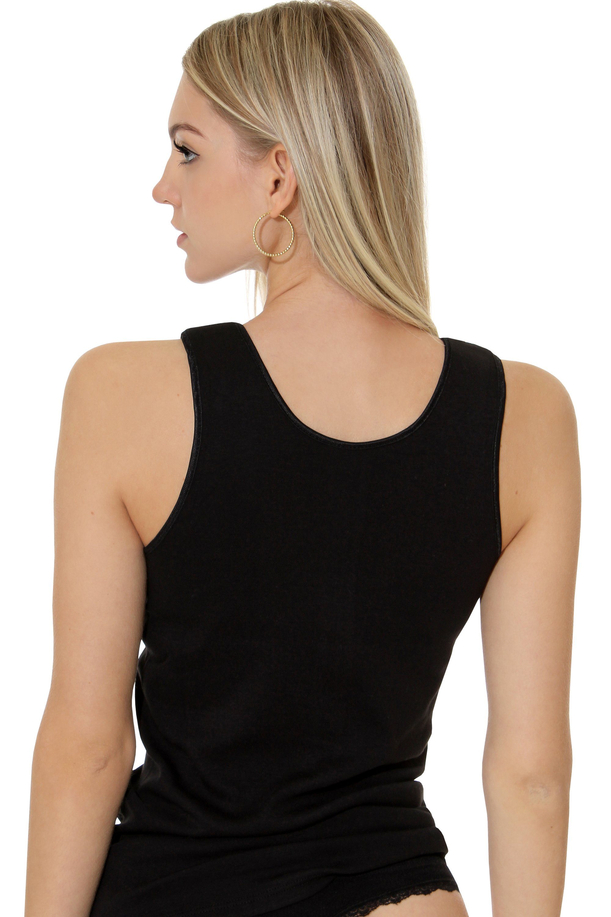 Cotton Prime® Unterhemd mit Spitze Baumwollqualität schwarz angenehmer in