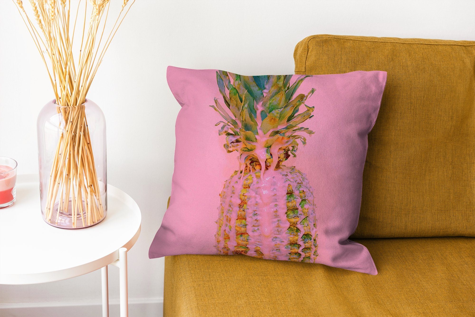 MuchoWow Dekokissen Farbe - - für Ananas Deko, Füllung Rosa Zierkissen Wohzimmer, - Schlafzimmer, Sofakissen Sommer, mit