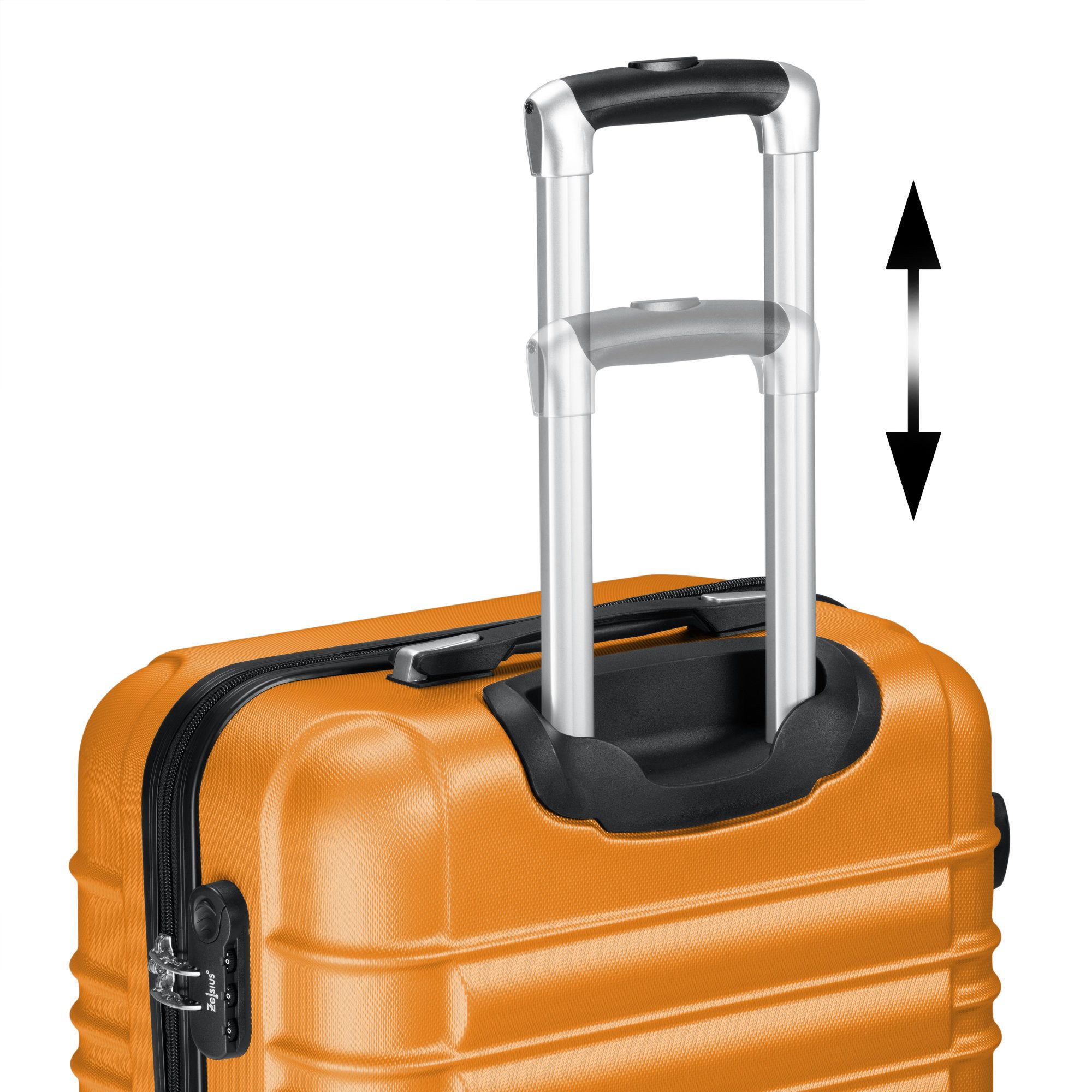 Zelsius Kofferset Koffer Set 4 Stück, Orange, ABS Hartschalenkoffer mit Zahlenschloss, 4 Rollen, (4 tlg), 4 schwenkbare Rollen