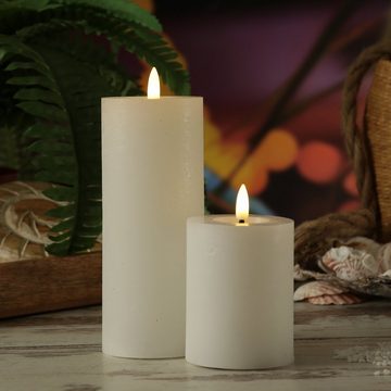 MARELIDA LED-Kerze LED Kerze LINA Rustik Optik Echtwachs flackernd Timer H: 19cm weiß (1-tlg)