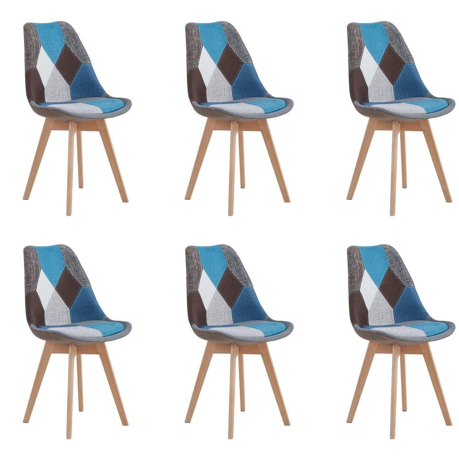 LuxusKollektion Esszimmerstuhl Esszimmerstuhl Patchwork abnehmbar Sitzkissen 6 Stühle Patchwork Blau