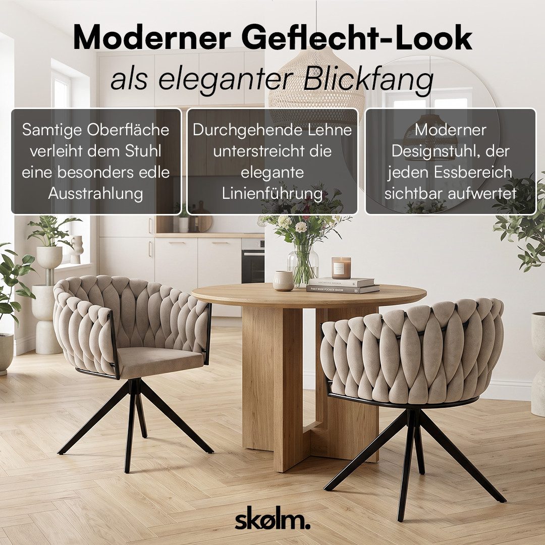 skølm Esszimmerstuhl & Drehstuhl Sudri mit Samtbezug gepolstert (2er Set, macchiato, Metallgestell, 2 St), Armlehnenstühle in Flecht-Look, verfügbar als 4er/6er – Bild 2 von 5
