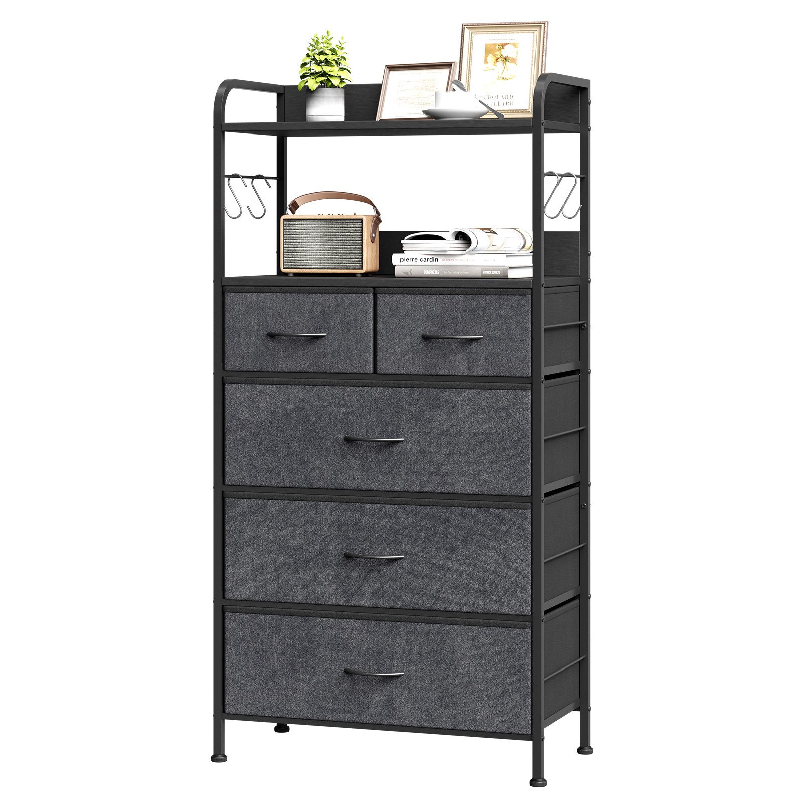 Kommode Schrank Aufbewahrungsschrank mit 5 Schubladen aus Stoff 60x30x120cm