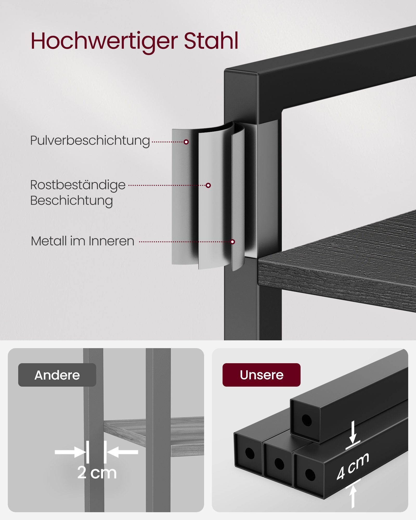 VASAGLE Bücherregal Standregal mit 5/6 Ebenen, aus Stahl, Lagerregal, 6 Ebenen, Bücherregal, Stahlrahmen – Bild 4 von 5