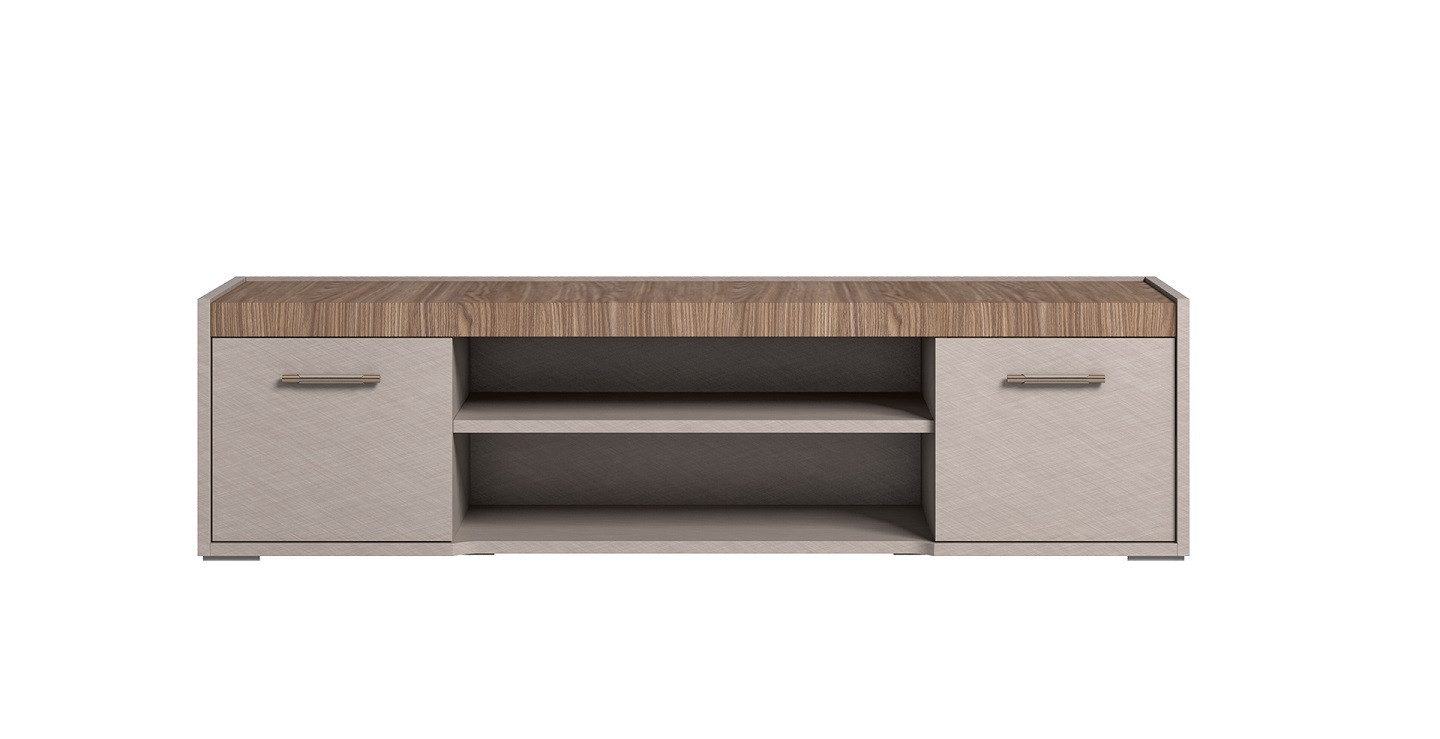Interdesign24 Lowboard Amalfi (mit offenen und geschlossenen Fächern, in Beige/Walnussholzoptik Hochglanz), Made in Italy
