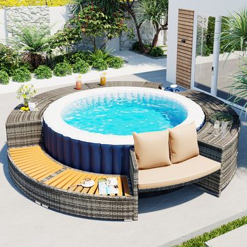 Tongtong Gartenlounge-Set Poolumrandung, Gartenmöbel-Set, Lounge-Set für Whirlpool und Pool, mit verstellbaren Füßen, inklusive Kissen