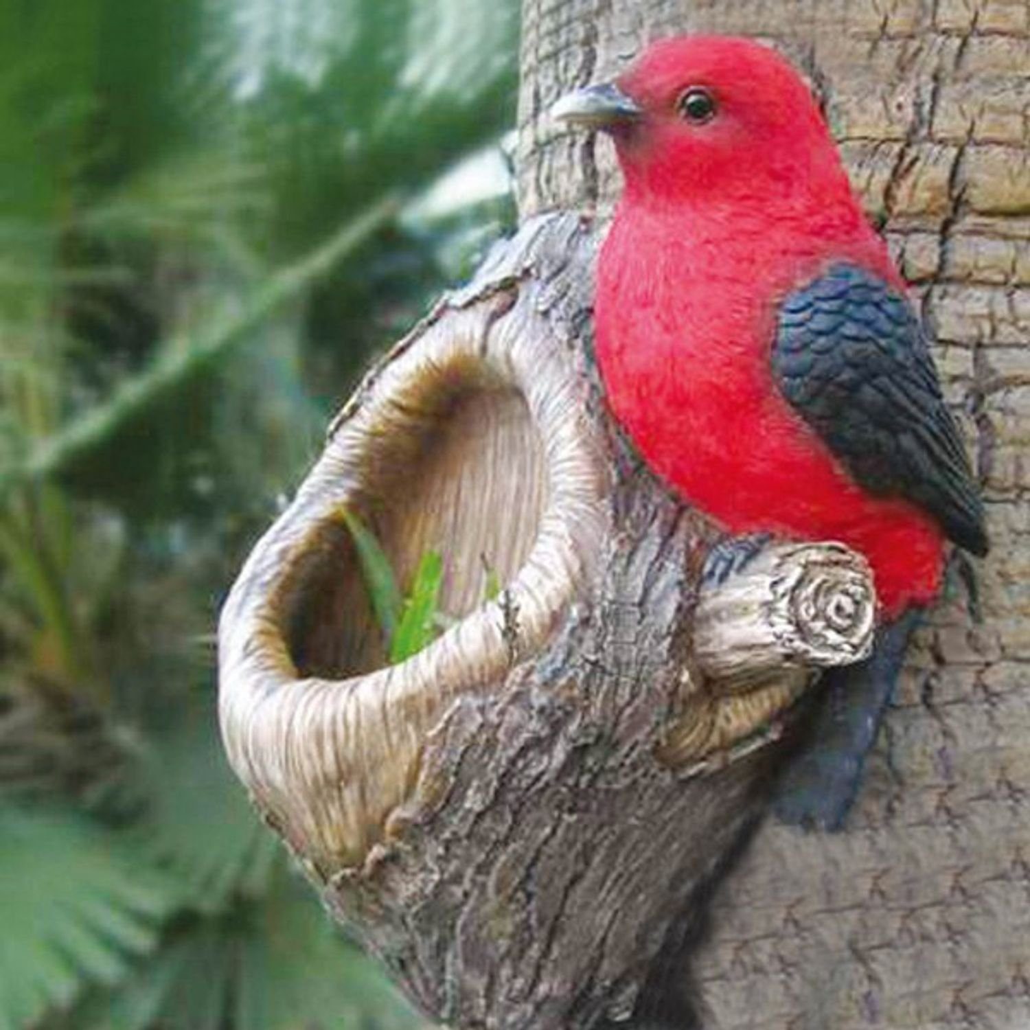 BURI Vogelhaus Baumstammdeko mit Vogelfutterstation Vogelfutterstelle Vogel Vogelfutt