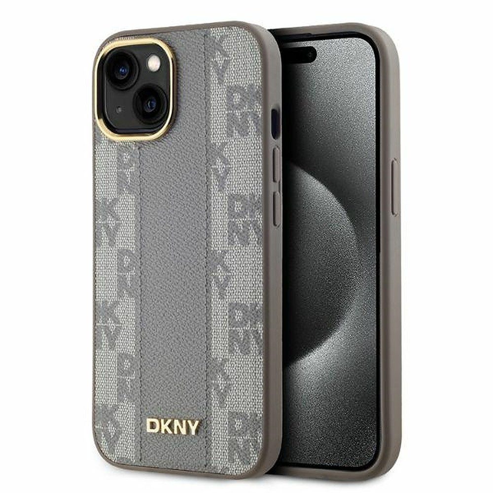 DKNY Handyhülle MagSafe Lederhülle, MagSafe-kompatibel, Lederoptik, Goldakzente