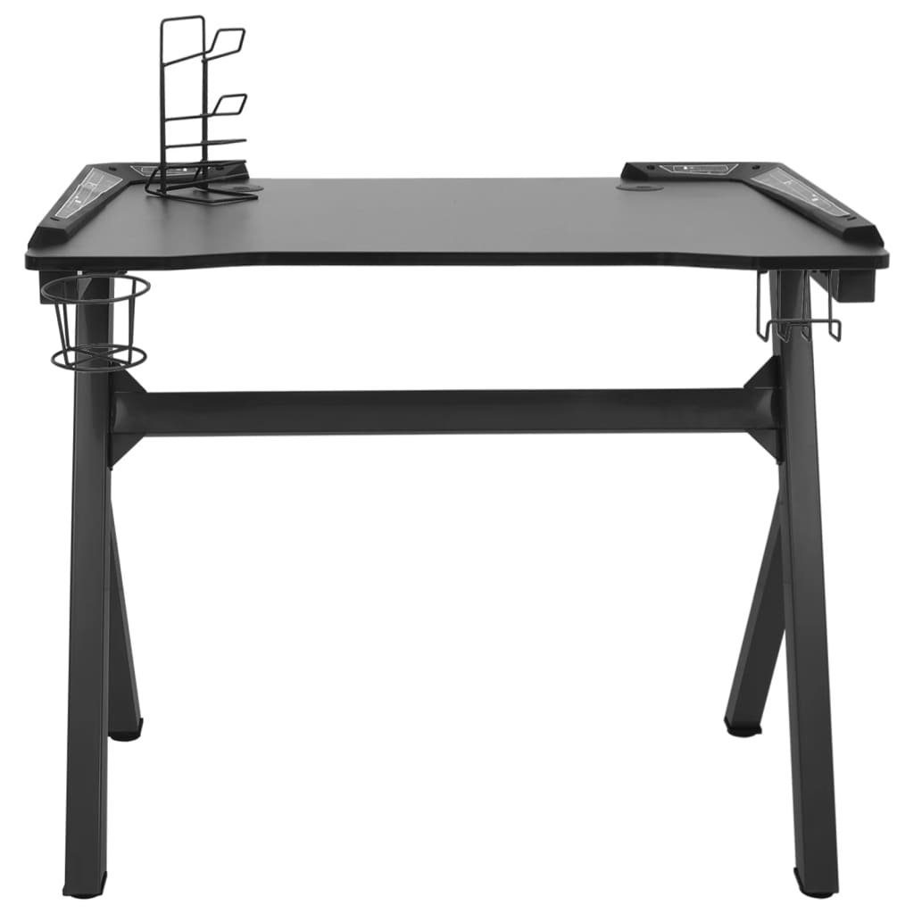 Schwarz Schwarz vidaXL LED cm 90x60x75 Gaming-Schreibtisch mit | und Schreibtisch Schwarz Y-Gestell