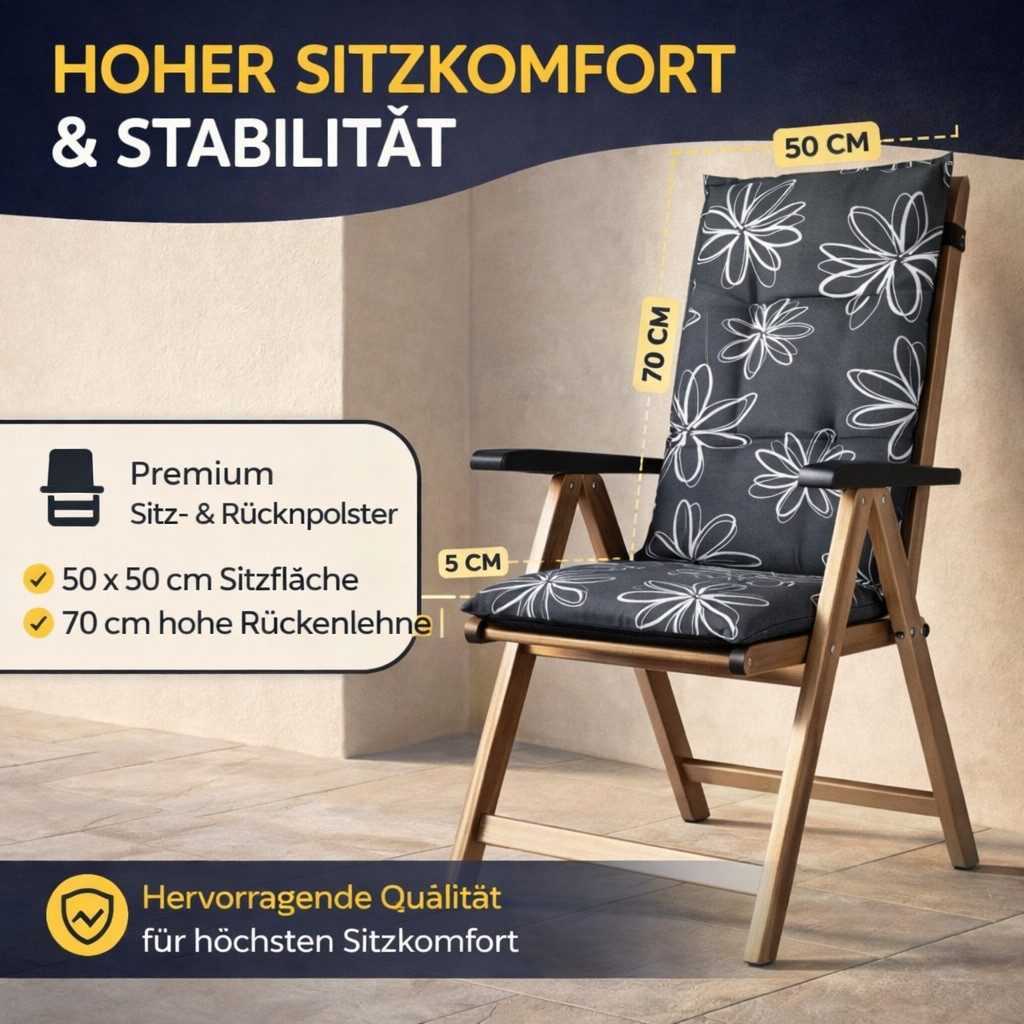 Waidmeister Hochlehnerauflage Hochlehner Auflage Naxos für Gartenstühle, (4 St)