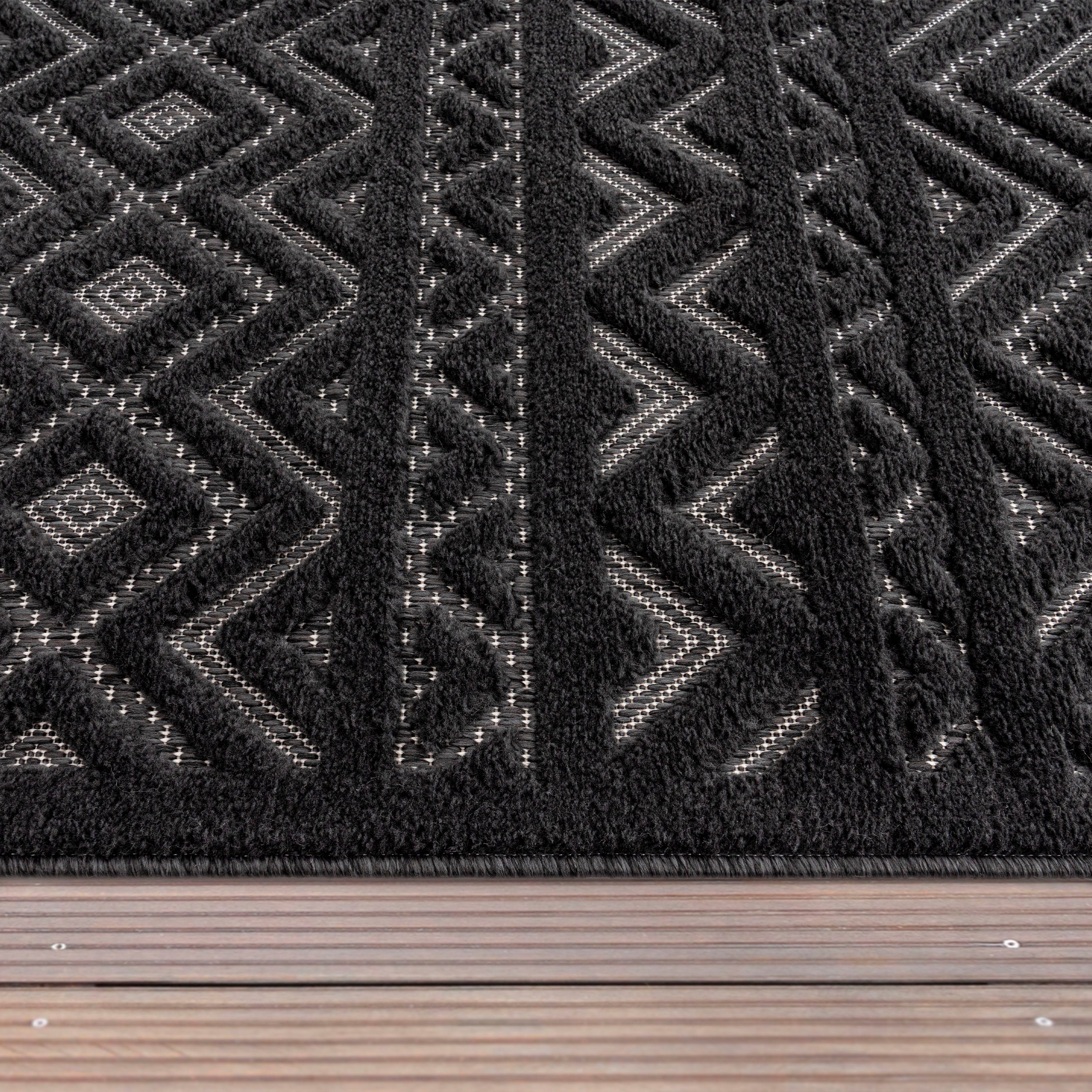 Muster, Paco Livorno geeignet Teppich Effekt, 14 rechteckig, Höhe: Home, Outdoor Rauten Hoch-Tief anthrazit mm, Uni-Farben, Scandi, 673,