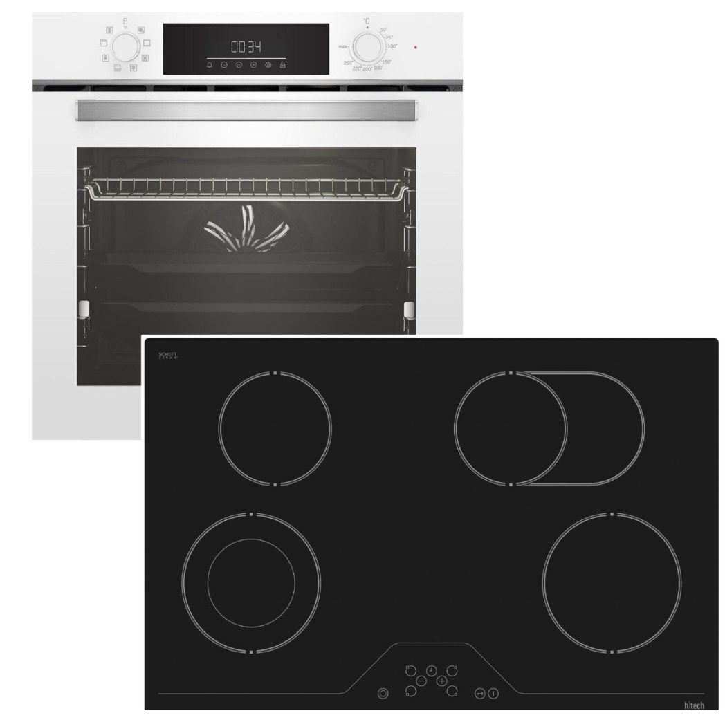 BEKO Backofen-Set Backofen SteamShine Teleskopauszug + htech Keramikkochfeld 78cm, mit 1-fach Teilauszug, Steam Clean