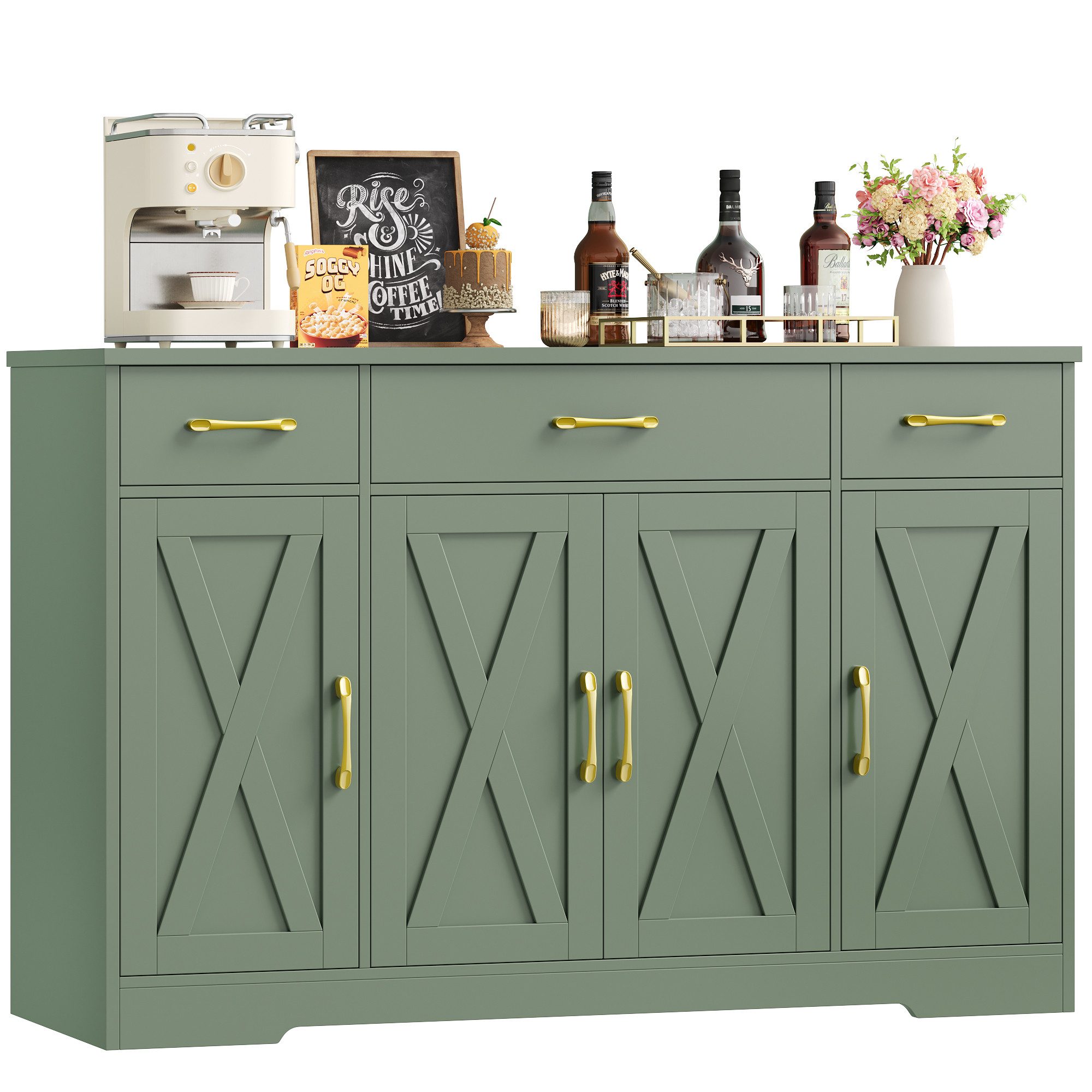 HOMECHO Sideboard, 140cm Breite Küchenschrank 3 Schubladen 4 Türen, Verstel günstig online kaufen