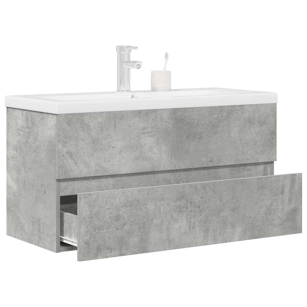 vidaXL Badezimmer-Set 2-tlg. Badmöbel-Set Betongrau Holzwerkstoff, (1-St)