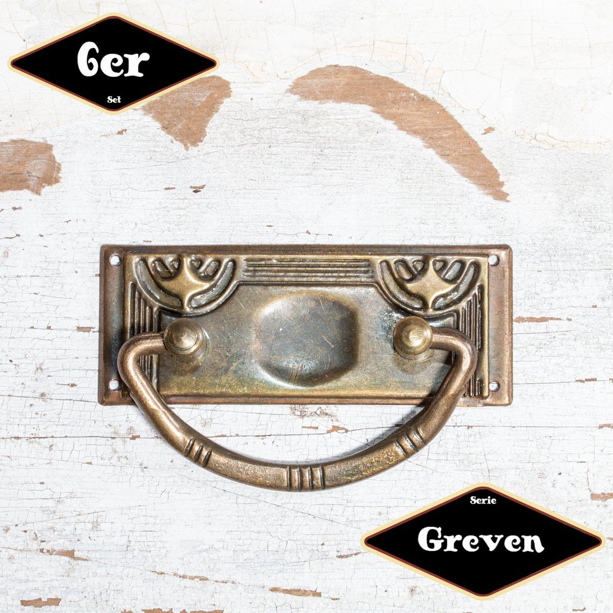 Möbelbeschlag Schubladengriff,Serie"Greven",6er Pack, Eisen in Messing