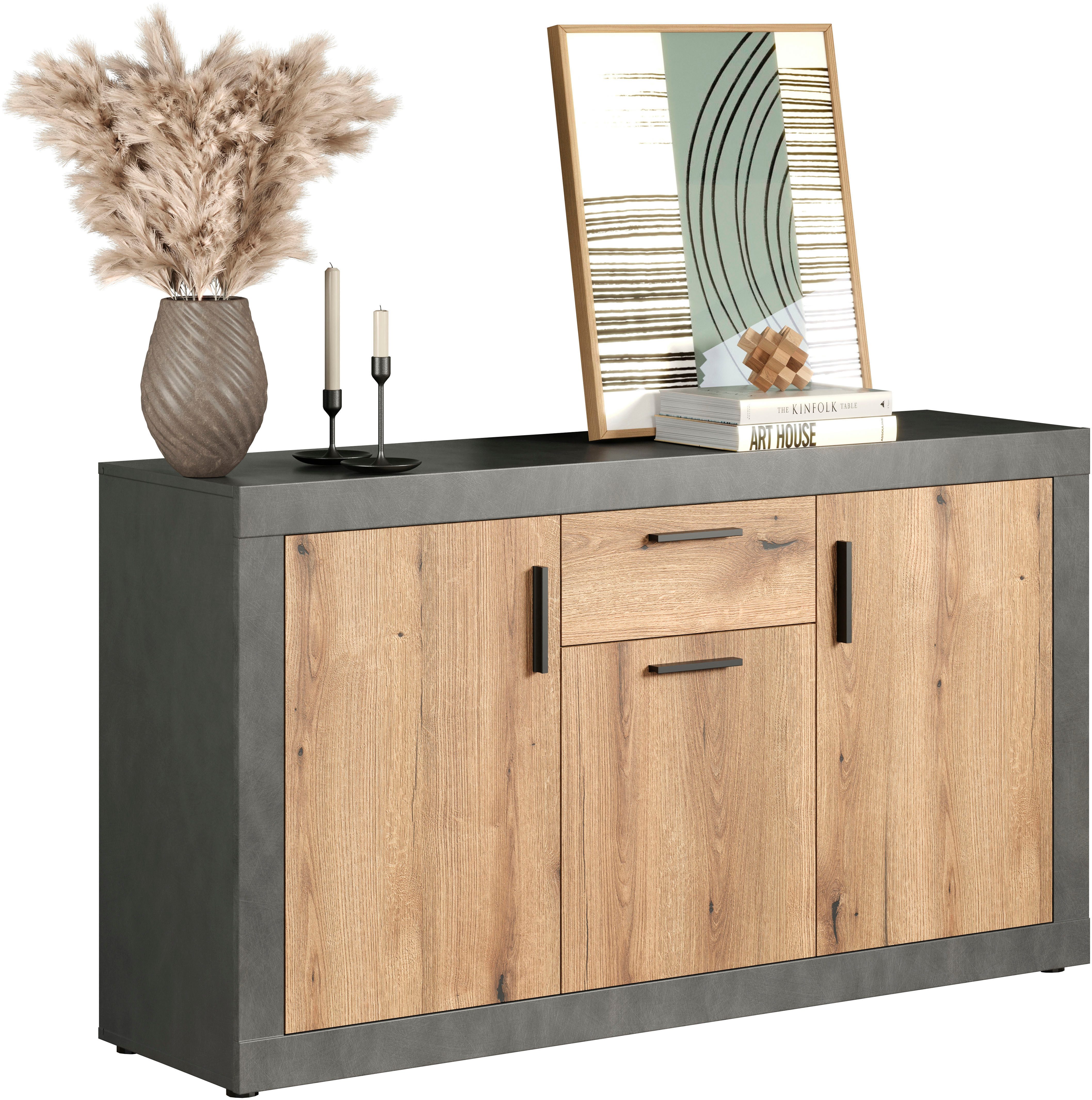 Home affaire Sideboard Bergen (Packung, 1 St), Sideboard mit 3 Türen & 1 Schublade - (B/T/H) 149/40/83 cm