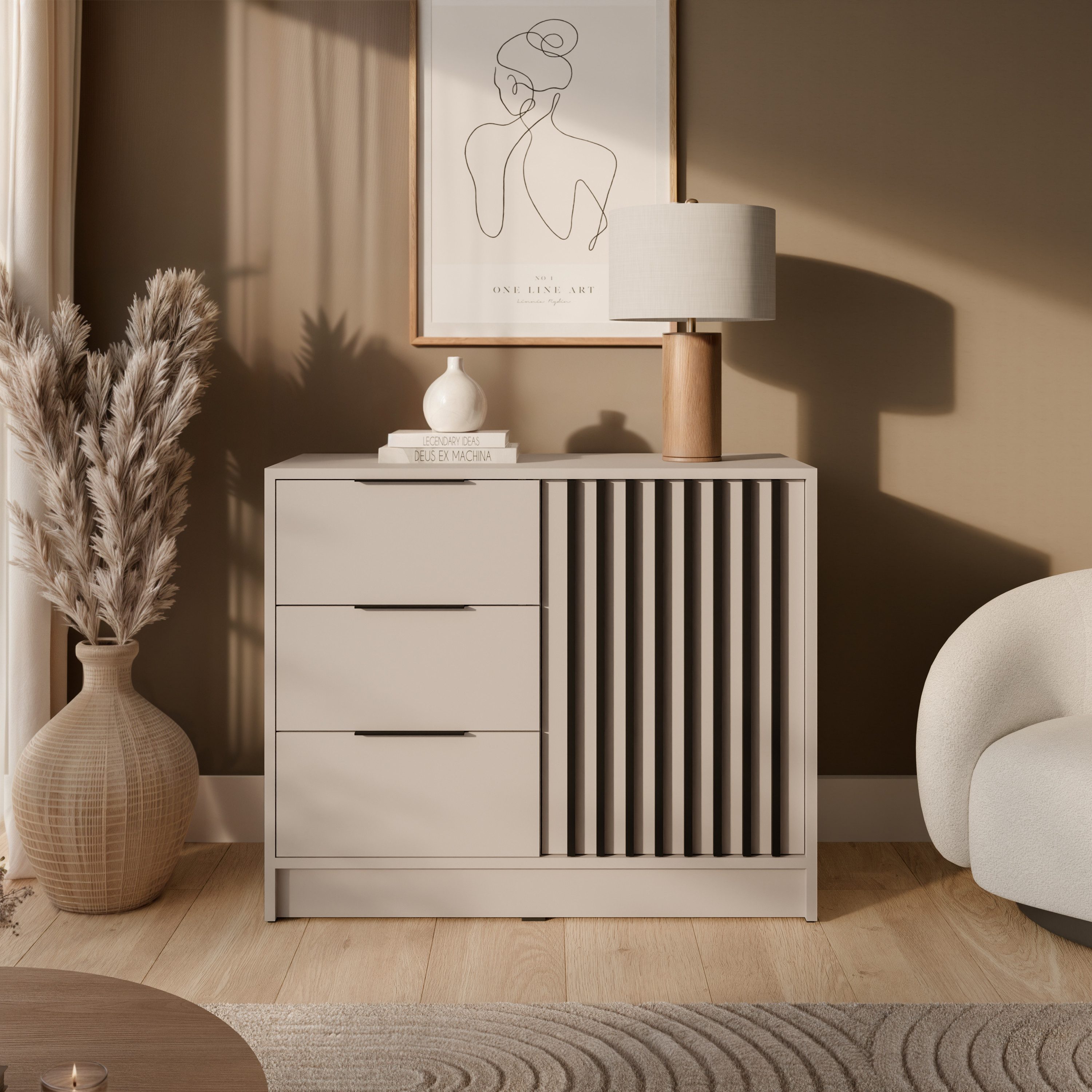 Lookway Kommode NELA 2D moderne Lamellenkommode mit Schubladen