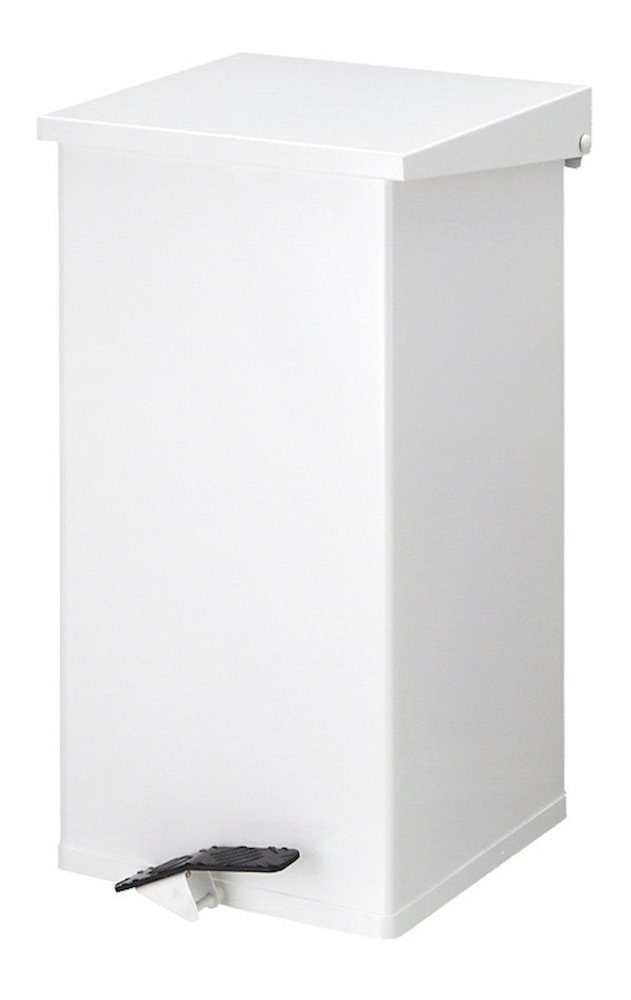 PROREGAL® Mülleimer Eckiger feuerfester Abfallbehälter, Softclose Deckel, 55L, Silber Weiß