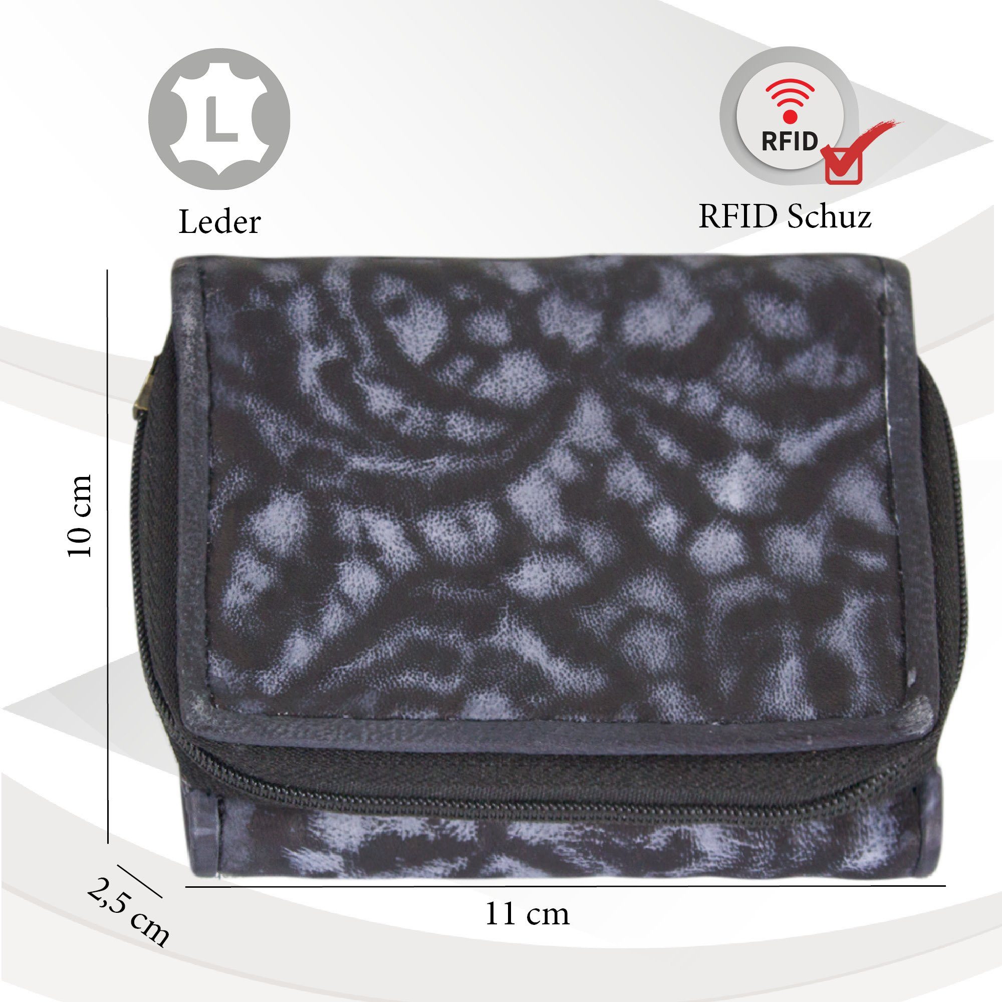 Leder, Damen, Geldbeutel Portemonnaie Brieftasche Vintage Style, Geldbörse schwarz Sunsa echt zeitlos mit Leder Mini RFID-Schutz, Vintage