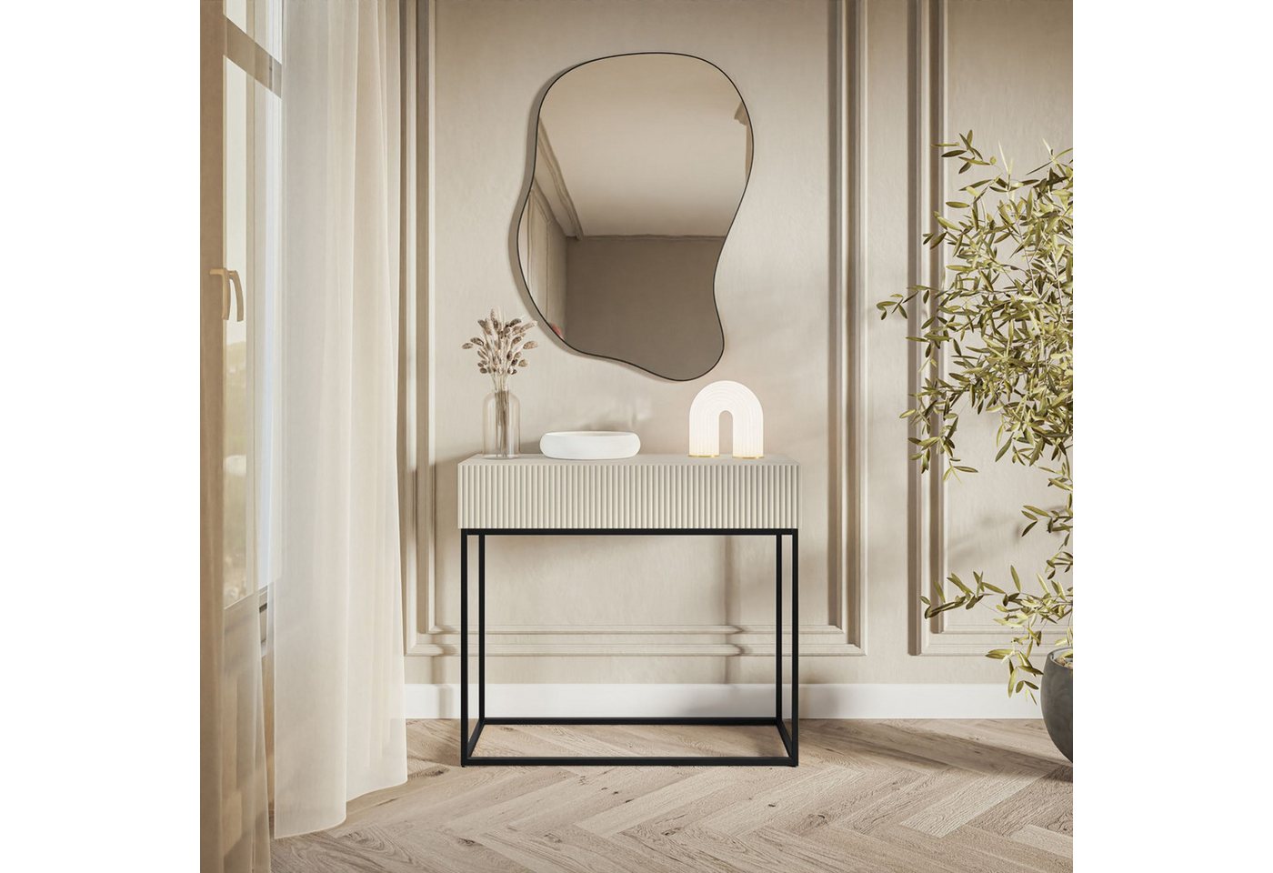 Selsey Konsolentisch VELDIO, mit Schublade, geriffelter Front und Metallgestell, 90 cm