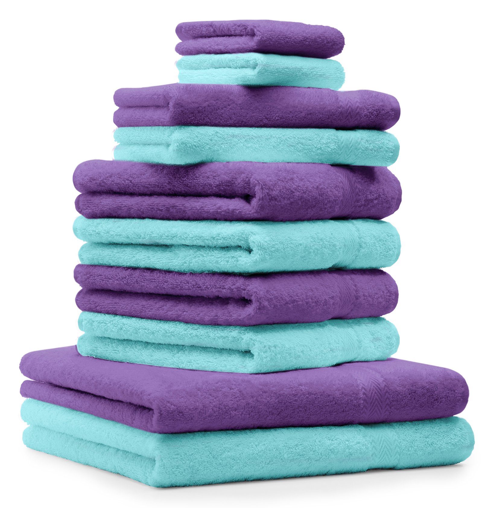 Betz Handtuch Set 10-TLG. Premium Farbe Lila & Türkis, 100% Baumwolle (Set, 10-St)