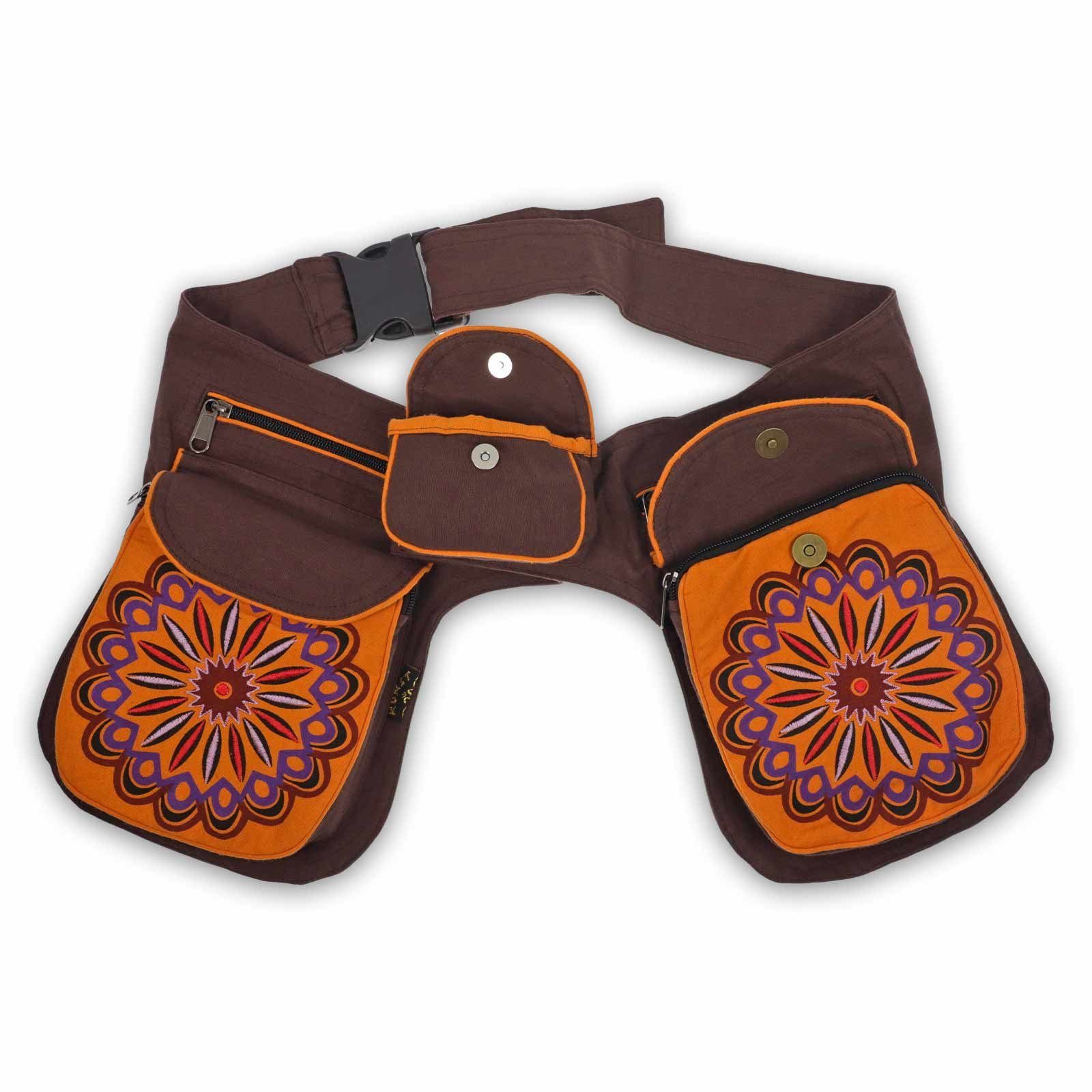 KUNST Gürteltasche Mandala Sidebag MAGIE / Orange Bauchtasche Bauchtasche Hüfttasche UND Festival Braun Doppel
