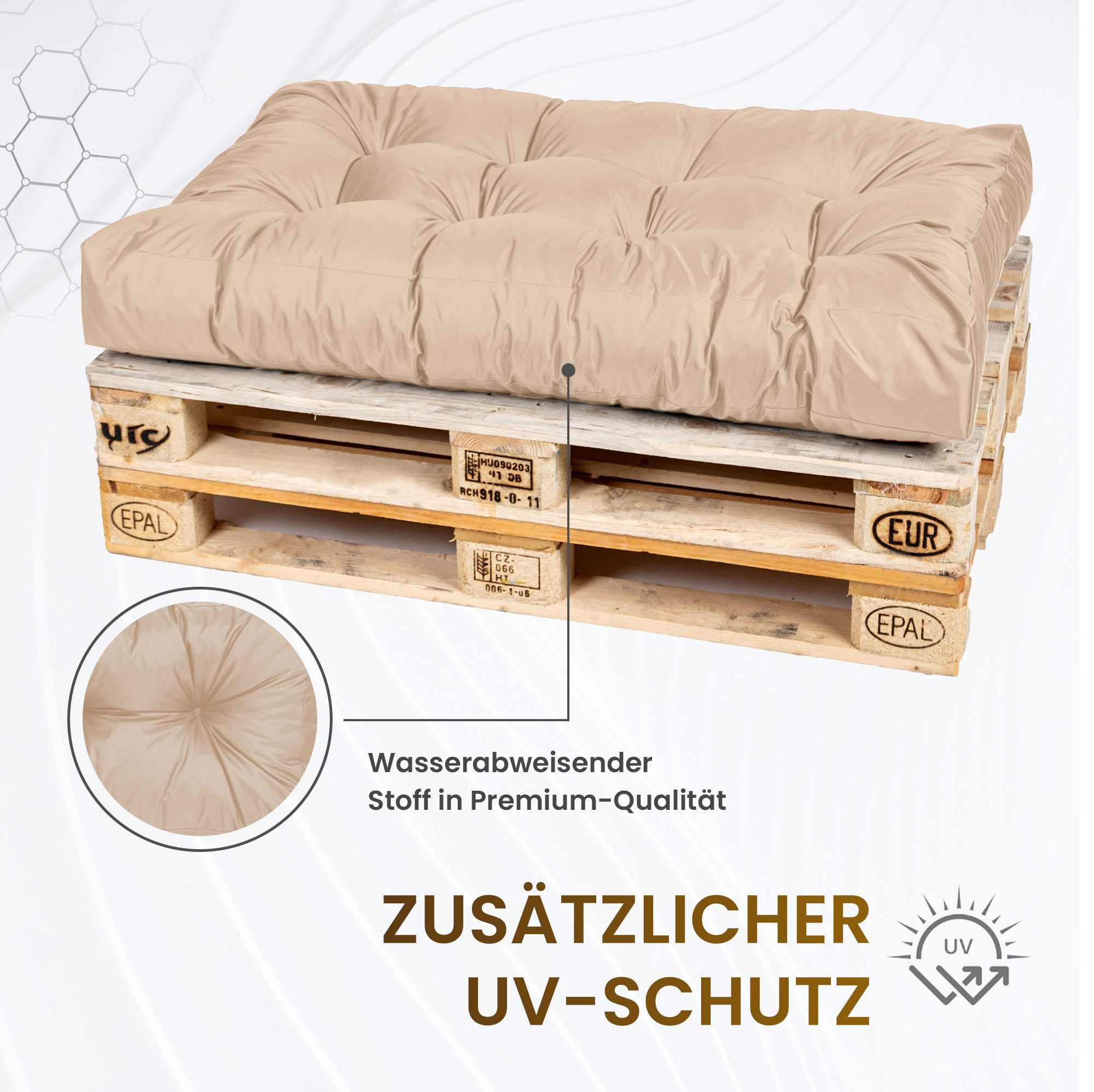 TexDeko Palettenkissen TexDeko Garden 5-TLG Palettenkissen-Set wasserabweisend gesteppt, 2x Palettenkissen + 2x Rückenkissen + 1x Seitenkissen