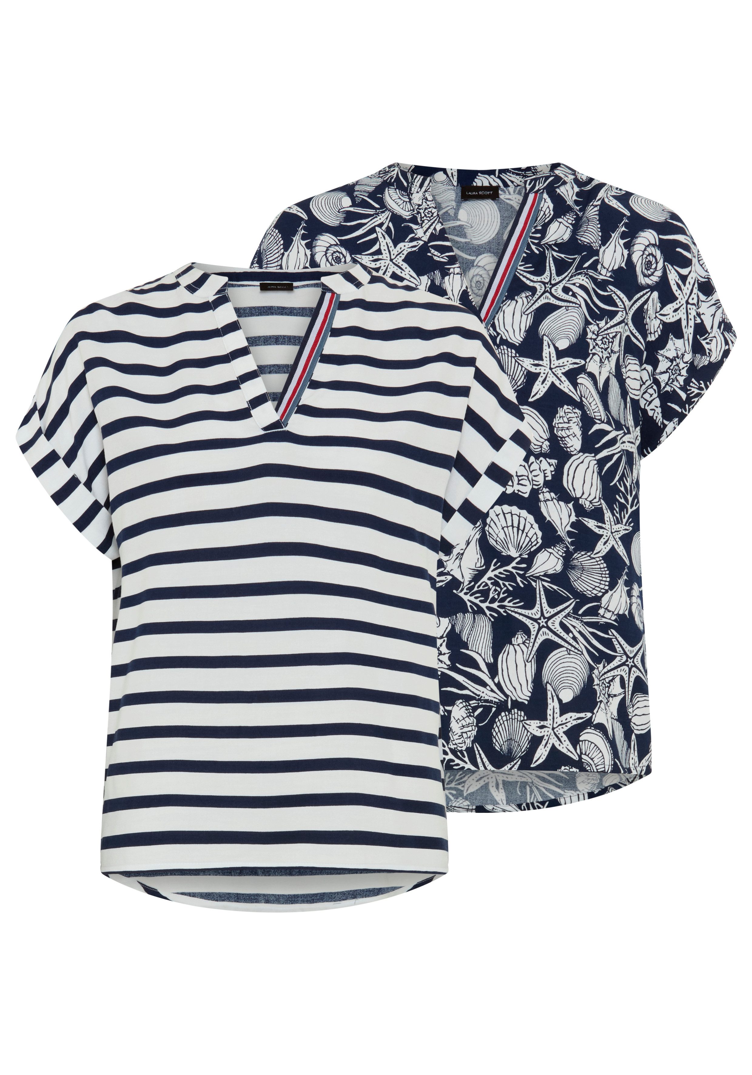 Laura Scott Druckbluse (Packung, 2er-Pack) bedruckte Bluse, aus Viskose, feminin im Stil