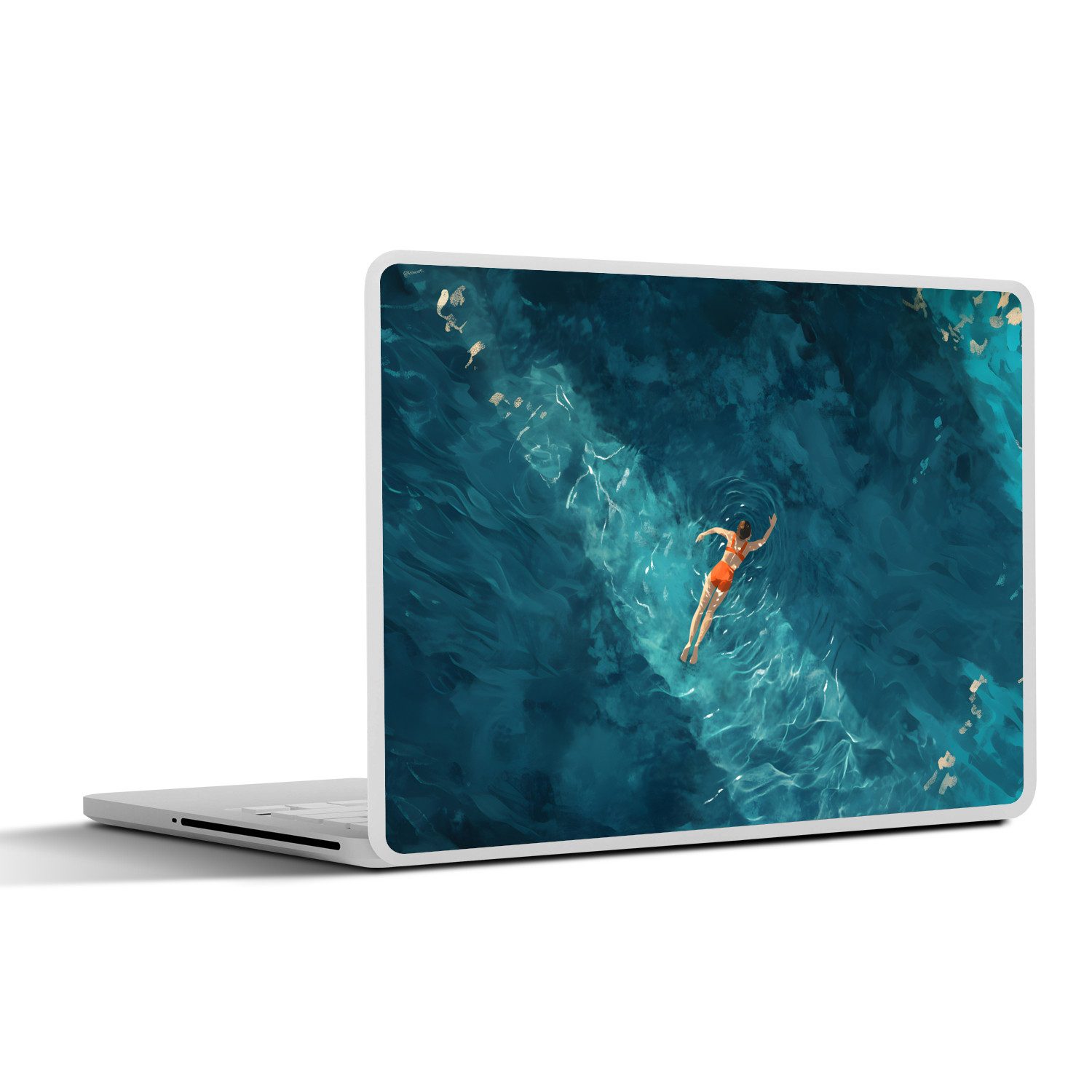 MuchoWow Laptop-Aufkleber Frau - Wasser - Bikini - Orange, (1tlg), Aufkleber Geeignet für Laptops, Schutz vor Kratzern, Sticker, 32x23 cm