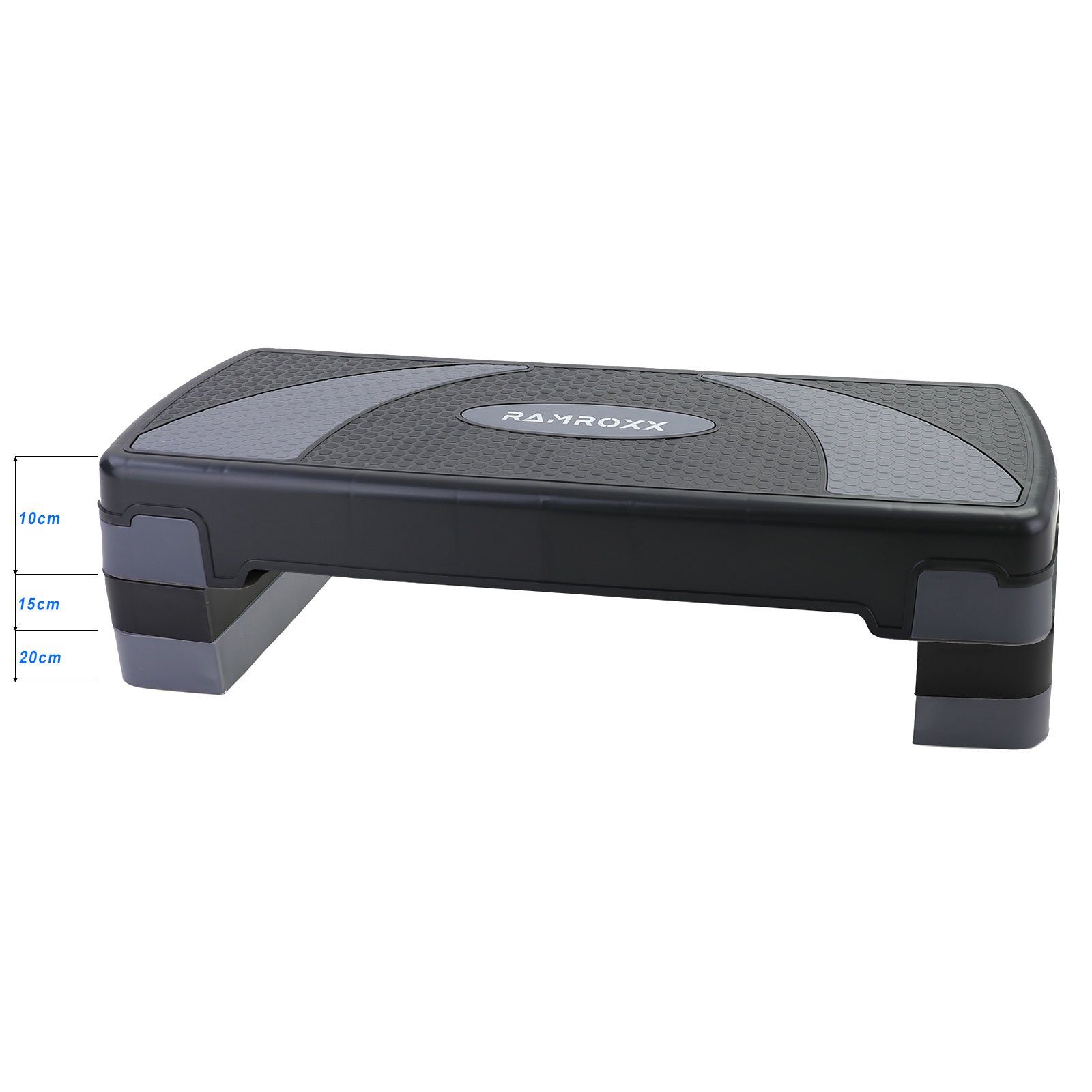 RAMROXX Stepper Fitness Stepboard Steppbrett Workout 3 Stufen Schwarz Grau 80x30cm
