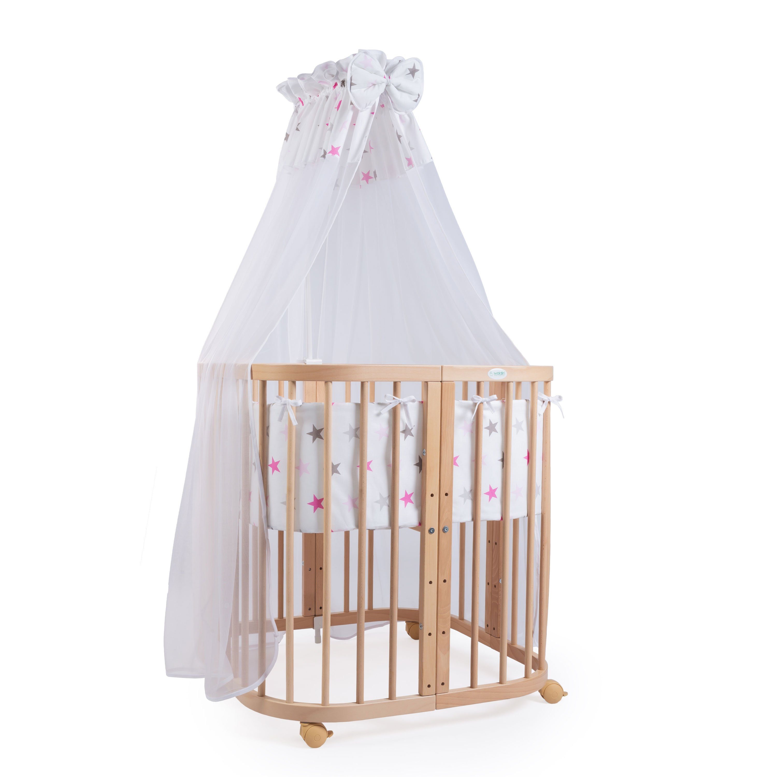 Waldin Babybett Mobiles Babybett aus Holz 7in1 mit Matratze, mitwachsend