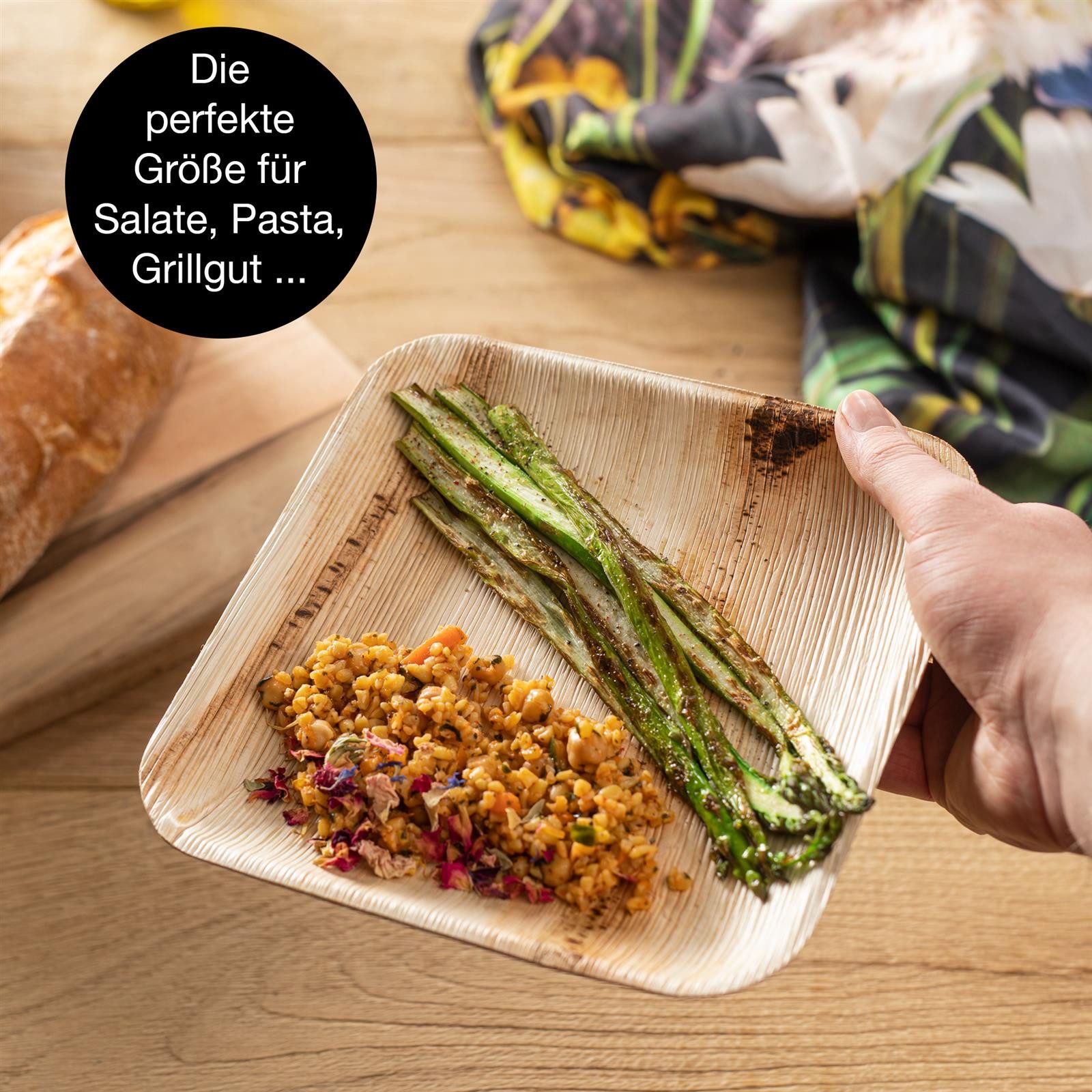 Moritz & Moritz Einweggeschirr-Set 75tlg Palmblattgeschirr Eckig 20cm mit Besteck (25-tlg), 25 Personen, Palmblatt, Birkenholz, 25x25cm